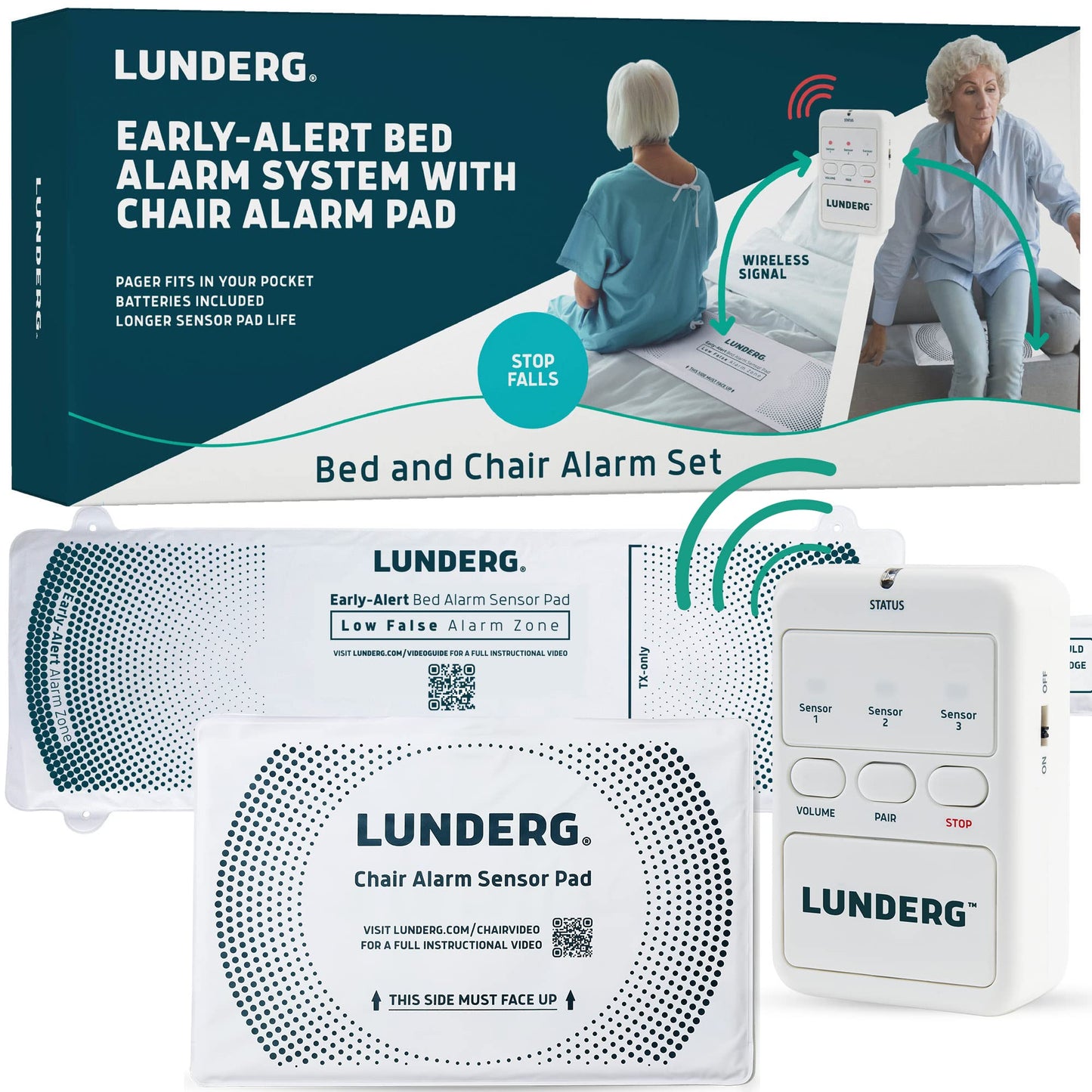 Lunderg Wireless Early Alert Bed Alarm System for Elderly - Alerts Caregivers Before They Get Up, No in-Room Alarm to Frighten Your Loved One, Fall Prevention for Dementia Care, Trusted US Company