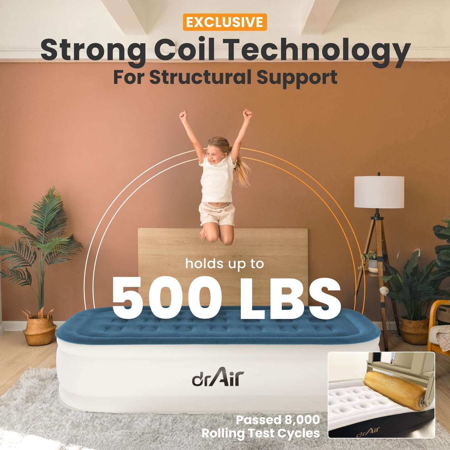 Dr. air Full Air Mattress with Built-in Pump, 18" Raised Blow Up Mattress, 600 lbs Max Honeycomb Air Bed, 48Hr Leak-Proof Test, 3min Inflatable Mattress for Home, Guests, Camping, Colchones inflables