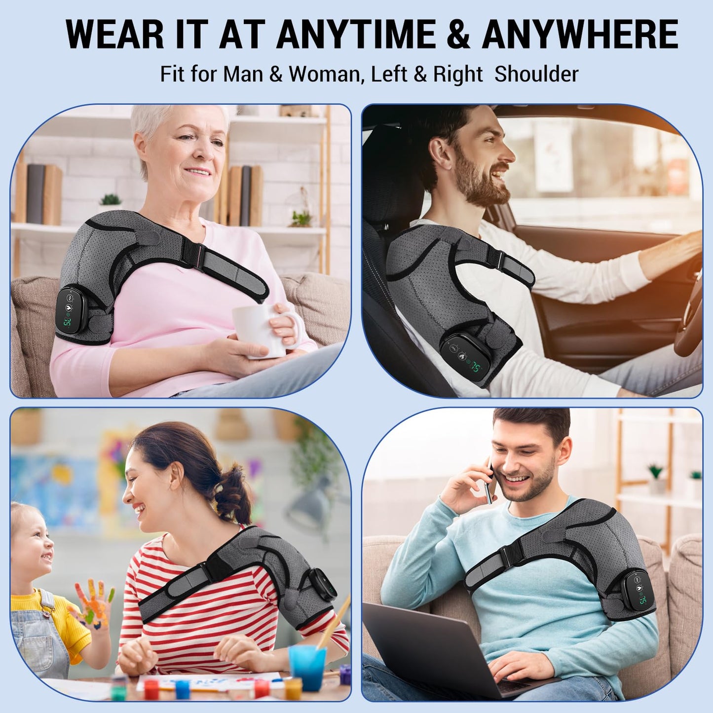 Heated Shoulder Wrap with Massage, Shoulder Heating Pad for Rotator Cuff Frozen Shoulder, Cordless Shoulder Heating Pads Shoulder Massager with Heat