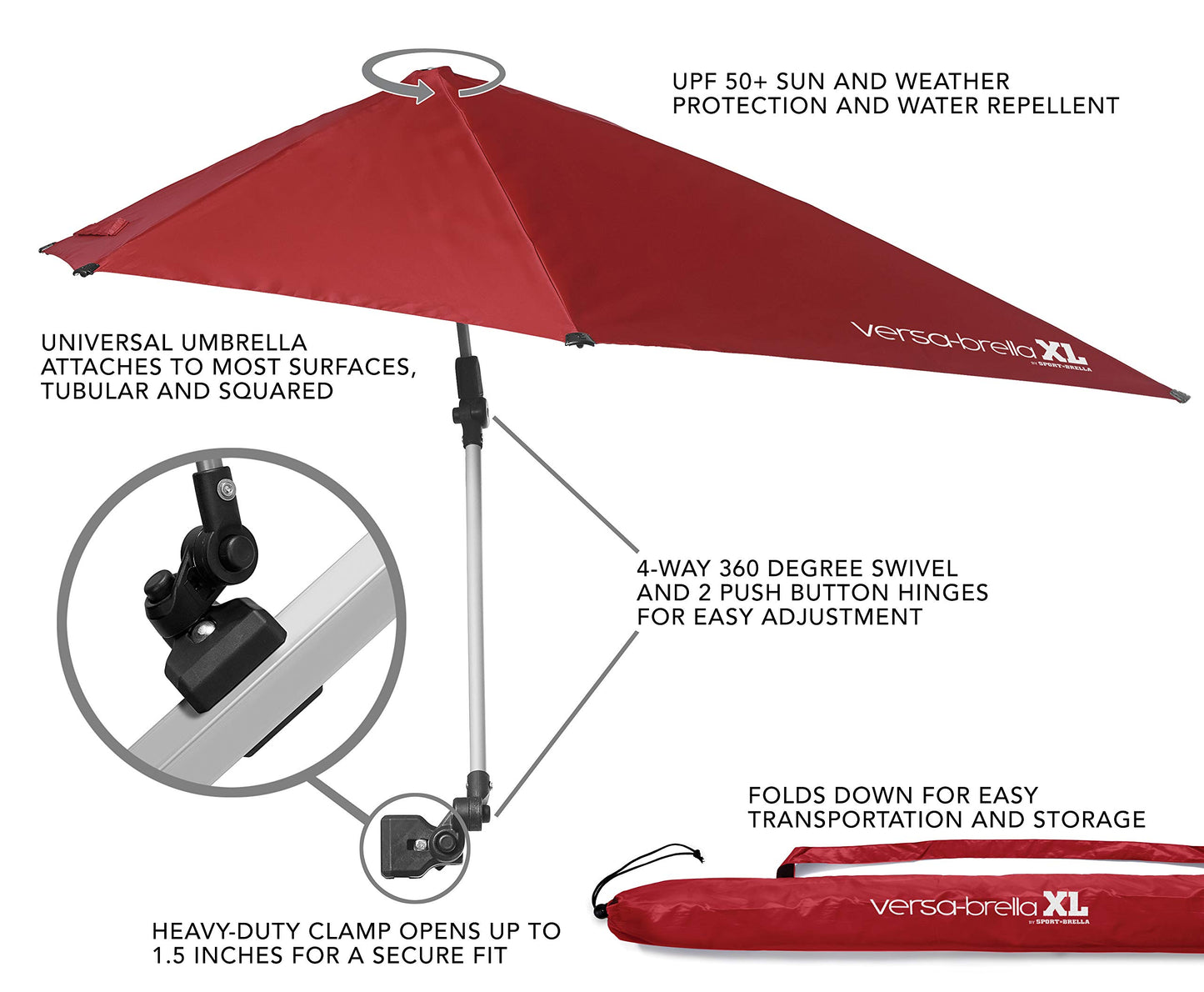 Sport-Brella Versa-Brella SPF 50+ Adjustable Umbrella with Universal Clamp