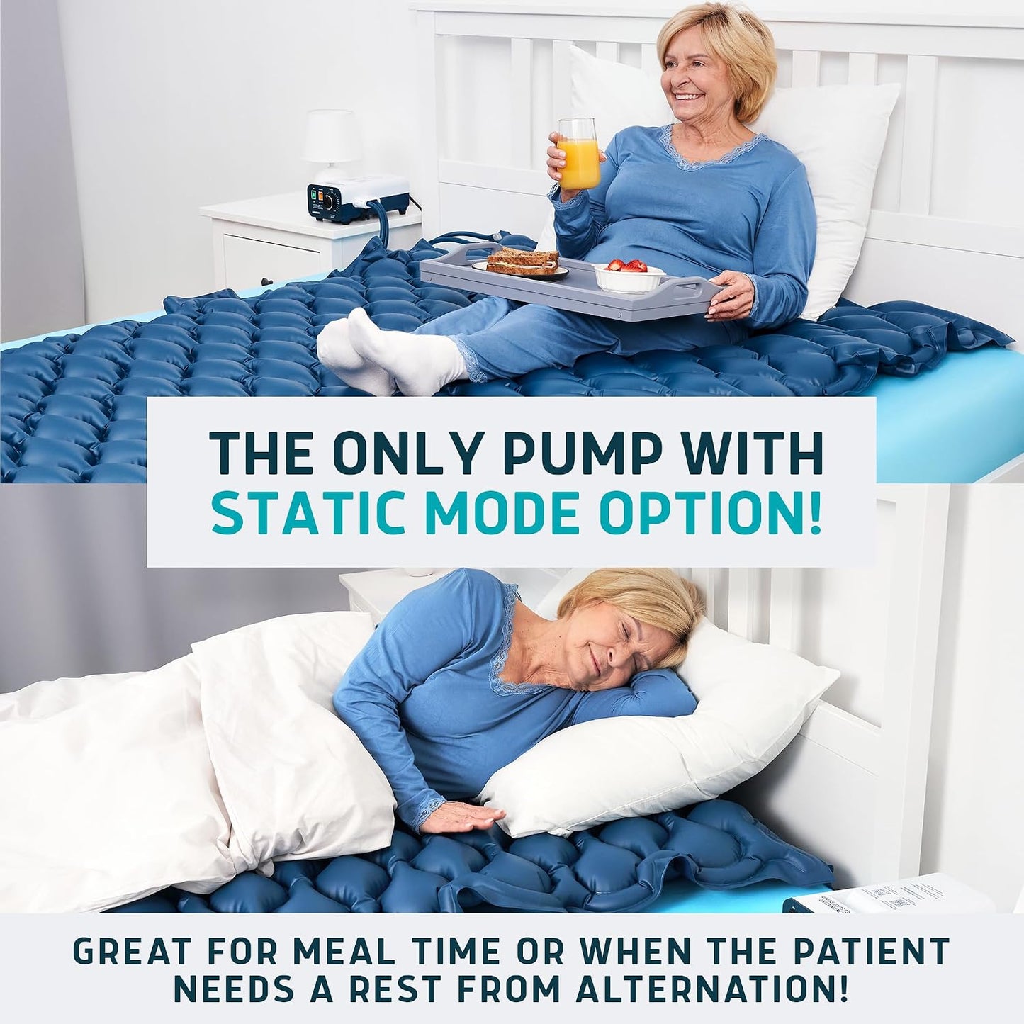 Lunderg Alternating Air Pressure Mattress Pad with Static Mode - Comfortable Bed Sore Prevention - Includes Waterproof Mattress Topper for Hospital Bed or Home & Quiet Pump - Doctors Recommended