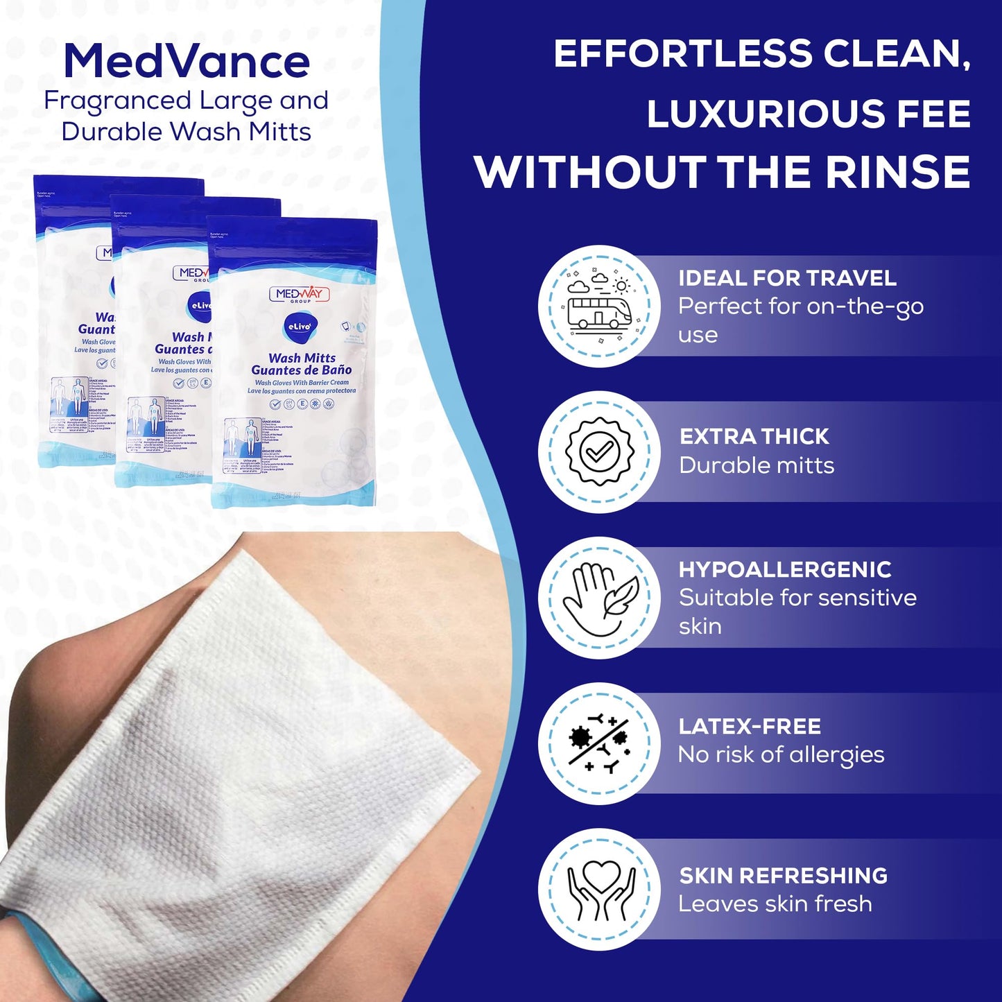 MedVance No Rinse Shampoo Cap, Rinse Free Shower Cap that Shampoos & Conditions, Elderly Care Products, Bedridden Patients, PH Balanced & Hypoallergenic, 3 Pack