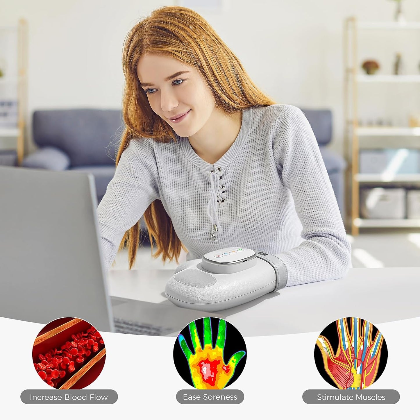 WUX Hand Massager with Heat and Air Compression, 3 Massage Modes, 4 Heat Levels and 5 Compression Settings, Rechargeable Hand Compression Massager for Daily Relaxation, Women and Men | 3 Massage Modes, 4 Heat Levels, 5 Intensity Settings, Helps Relieve Va