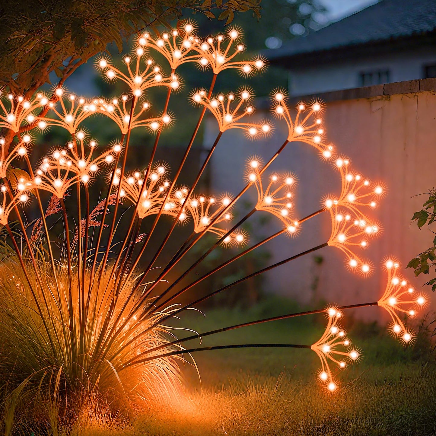 JJGoo Solar Garden Lights, New Upgraded 2 Pack Solar Swaying Starburst Light, Waterproof Fireworks Outdoor Lights, Yard Patio Pathway Decoration, Warm White