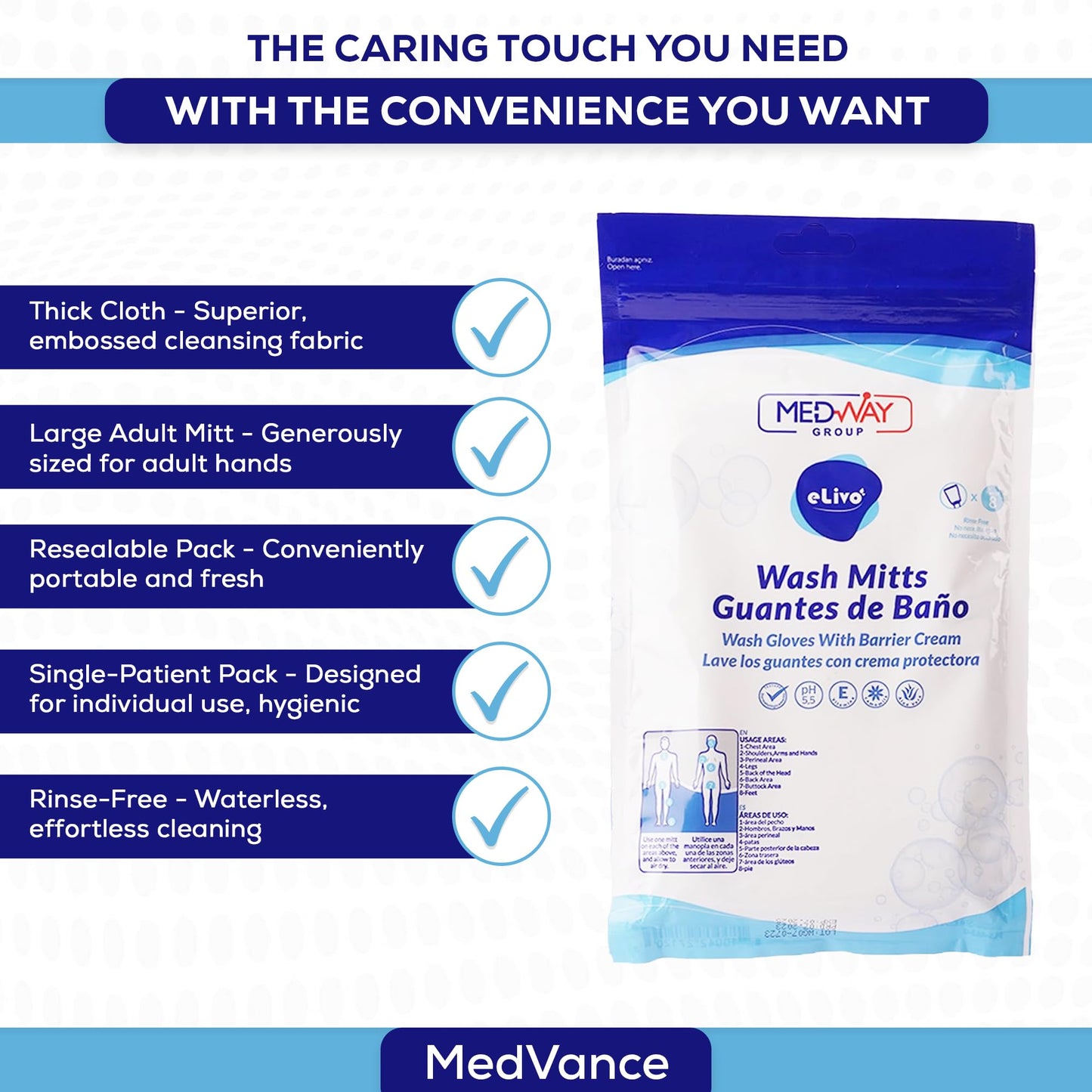 MedVance No Rinse Shampoo Cap, Rinse Free Shower Cap that Shampoos & Conditions, Elderly Care Products, Bedridden Patients, PH Balanced & Hypoallergenic, 3 Pack