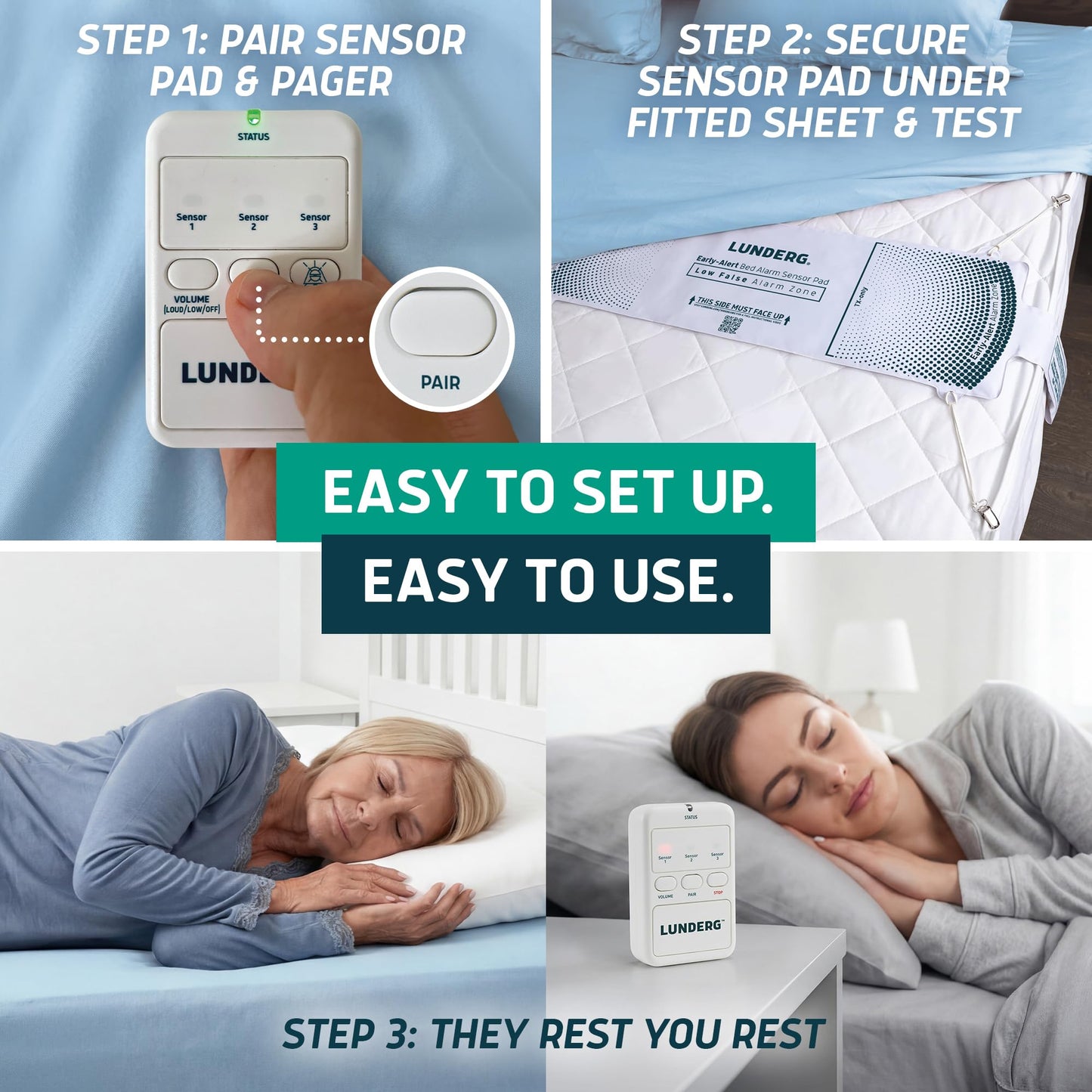 Lunderg Wireless Early Alert Bed Alarm System for Elderly - Alerts Caregivers Before They Get Up, No in-Room Alarm to Frighten Your Loved One, Fall Prevention for Dementia Care, Trusted US Company