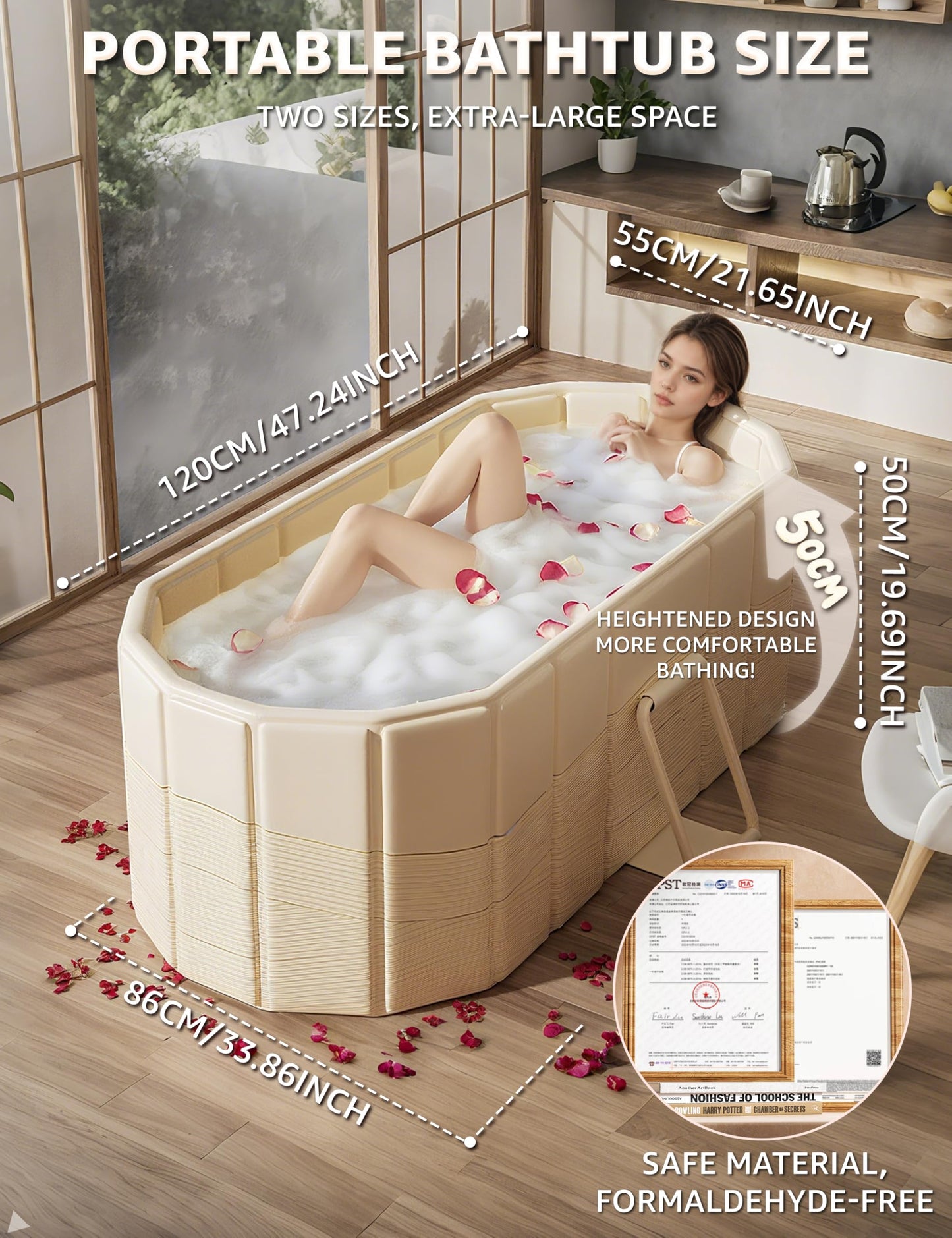 Portable Foldable Bathtub for Adults,47"Lx22"Wx20"H,Pink | Portable Design,5-Layer Insulation, Reinforced Metal Frame, For Bathroom Shower Hot SPA Ice Bath Soaking Cold Plunge