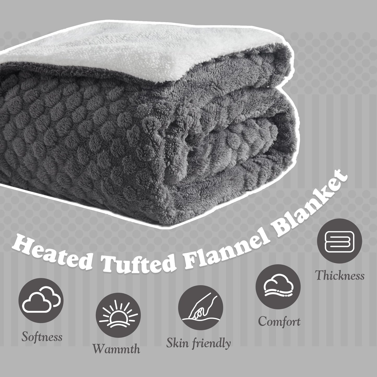 Heated Blanket Throw Size - Fast Warming with 6 Heat Settings & 4 Hours Auto-Off, Electric Throw Blanket for Couch, 50"x60", Grey