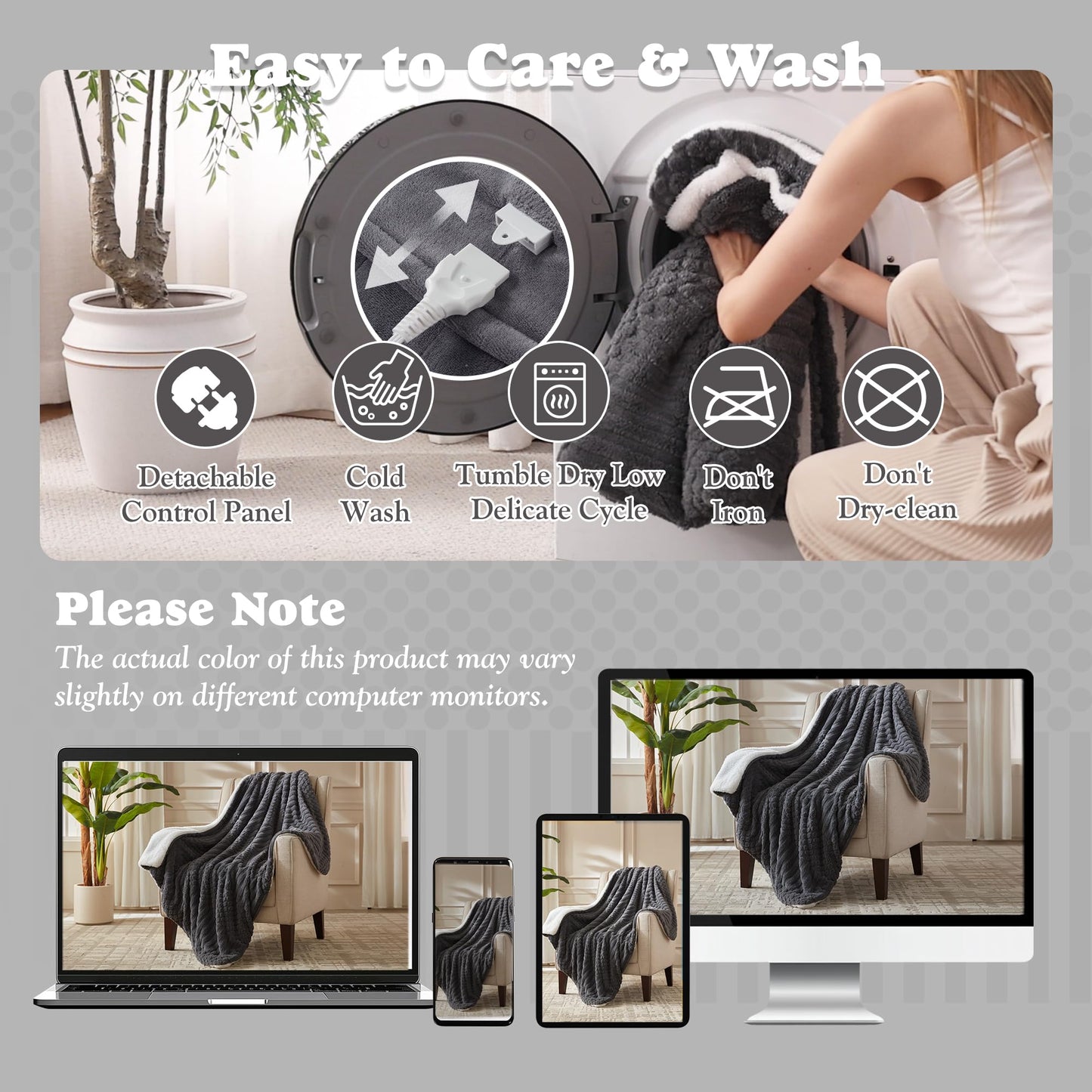 Heated Blanket Throw Size - Fast Warming with 6 Heat Settings & 4 Hours Auto-Off, Electric Throw Blanket for Couch, 50"x60", Grey
