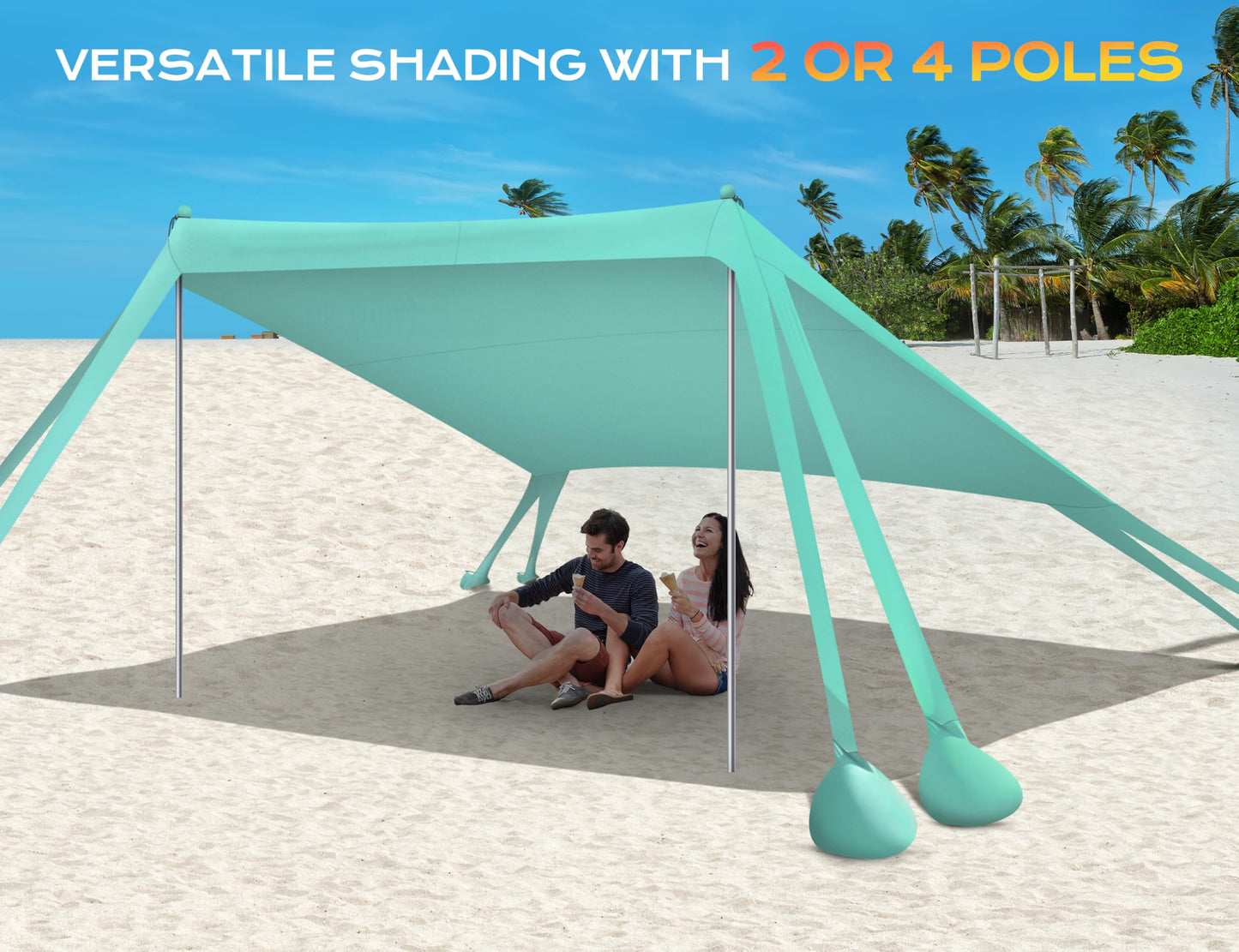Rengue Beach Tent, Beach Canopy UPF50+ UV Protection, 10x10ft Beach Shade Sun Shelter with 8 Sandbags, Sand Shovels, Ground Peg, Stability Poles for Camping, Fishing, Picnic, Backyard Fun, Light Green