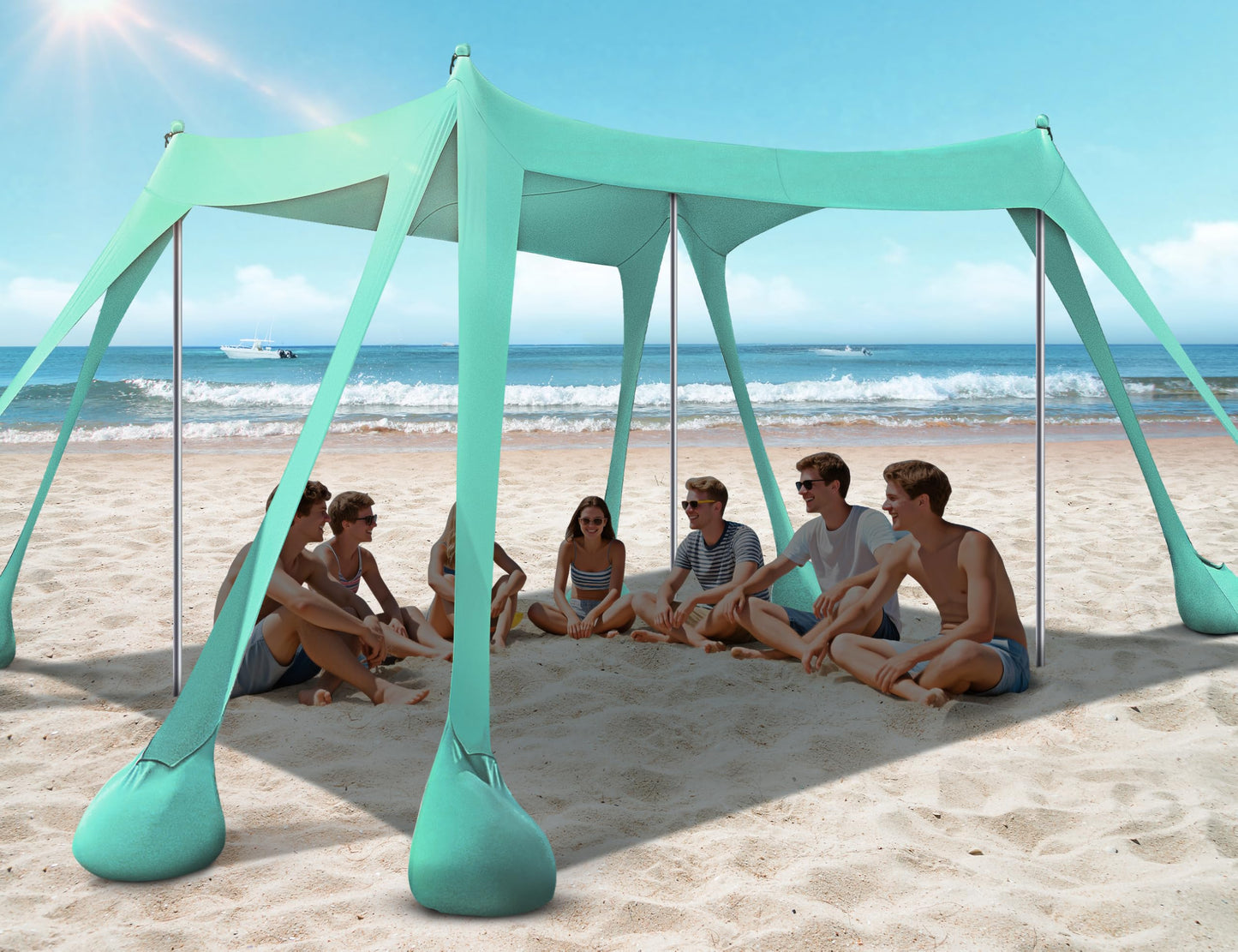Rengue Beach Tent, Beach Canopy UPF50+ UV Protection, 10x10ft Beach Shade Sun Shelter with 8 Sandbags, Sand Shovels, Ground Peg, Stability Poles for Camping, Fishing, Picnic, Backyard Fun, Light Green