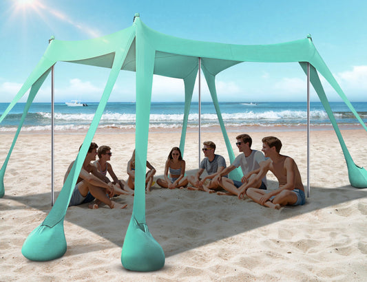 Rengue Beach Tent, Beach Canopy UPF50+ UV Protection, 10x10ft Beach Shade Sun Shelter with 8 Sandbags, Sand Shovels, Ground Peg, Stability Poles for Camping, Fishing, Picnic, Backyard Fun, Light Green
