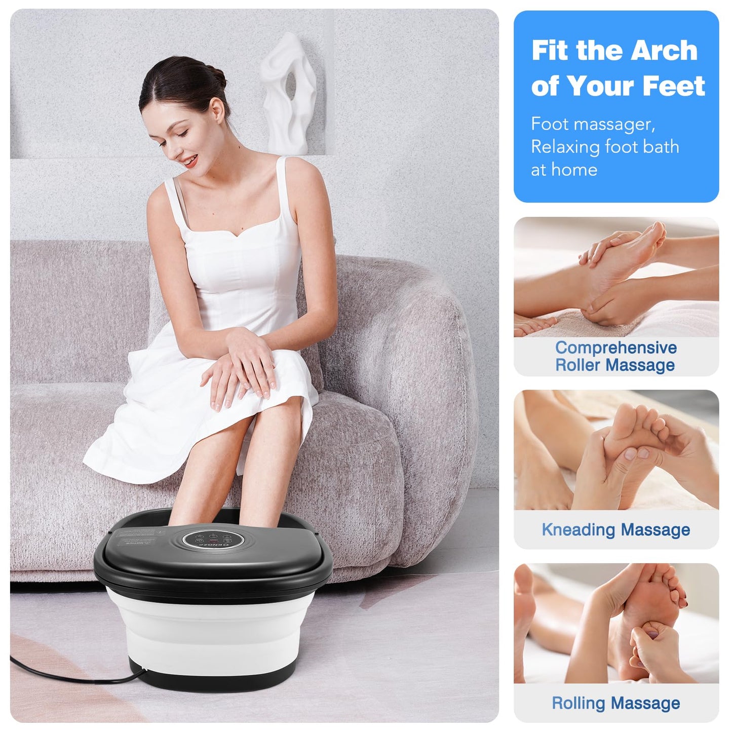 KNQZE Collapsible Foot Spa Bath with Heat & Remote Control, Bubble Massage, Temperature Control, Red Light, Timer, 16 Rollers & Pumice Stone for a Soothing Spa Experience