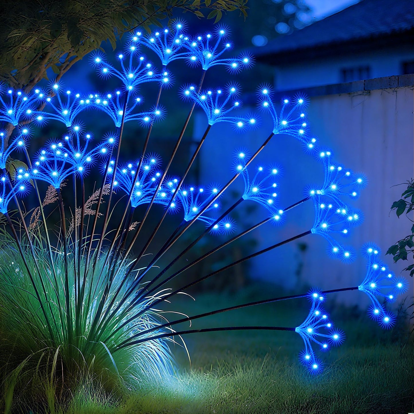 JJGoo Solar Garden Lights, New Upgraded 2 Pack Solar Swaying Starburst Light, Waterproof Fireworks Outdoor Lights, Yard Patio Pathway Decoration, Warm White