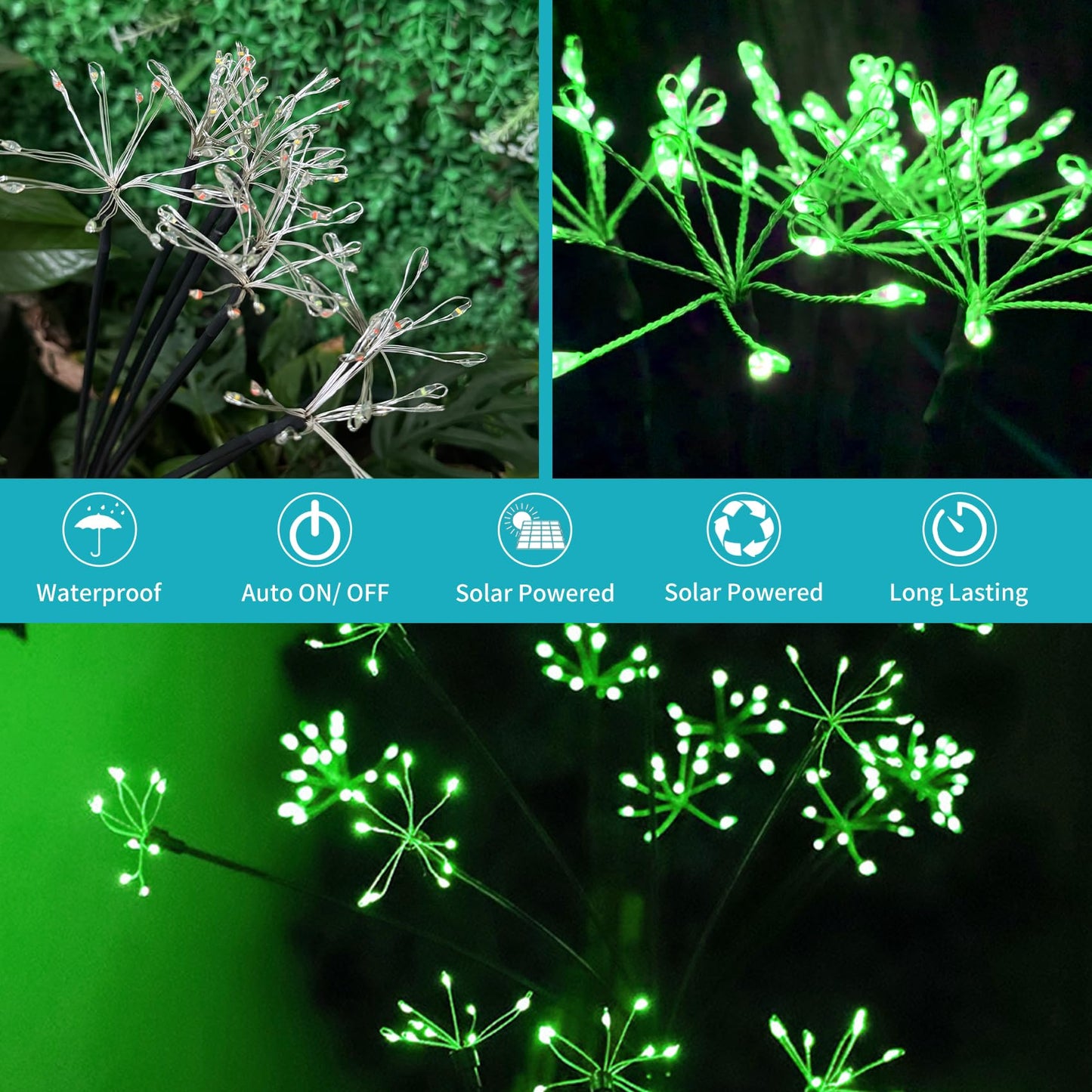JJGoo Solar Garden Lights, New Upgraded 2 Pack Solar Swaying Starburst Light, Waterproof Fireworks Outdoor Lights, Yard Patio Pathway Decoration, Warm White
