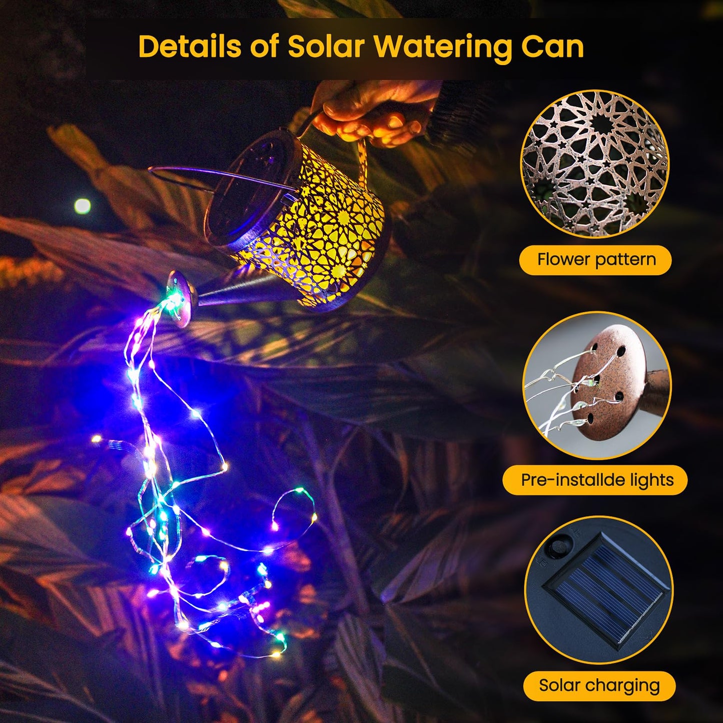 Solar Lights Outdoor Decorative, Metal Watering Can Lights Waterproof, Small Hanging Garden Decor Yard Outside Patio Lawn, Gifts for Mom Grandma Women Birthday(Warm White)