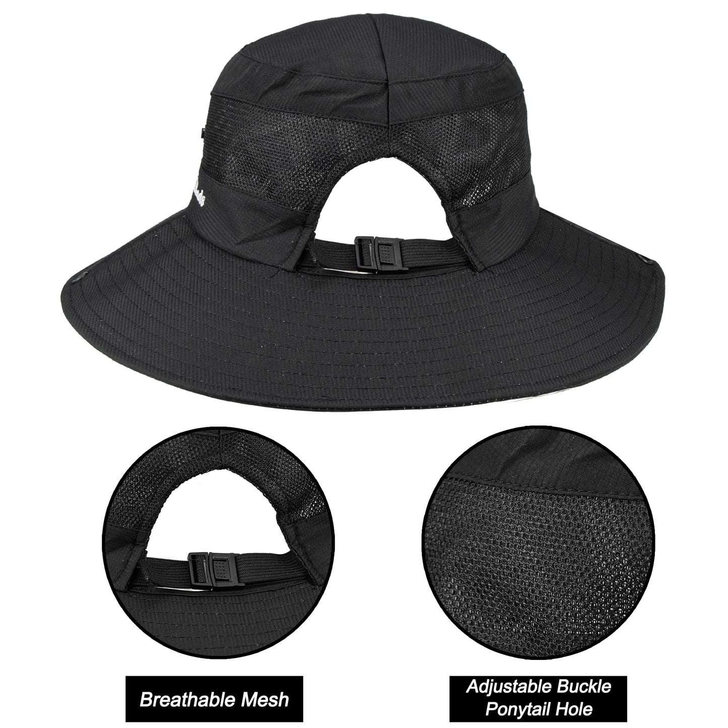 Women's Summer Sun-Hat Ponytail - Outdoor UV-Protection Mesh Wide Brim Foldable Hat with Ponytail Hole