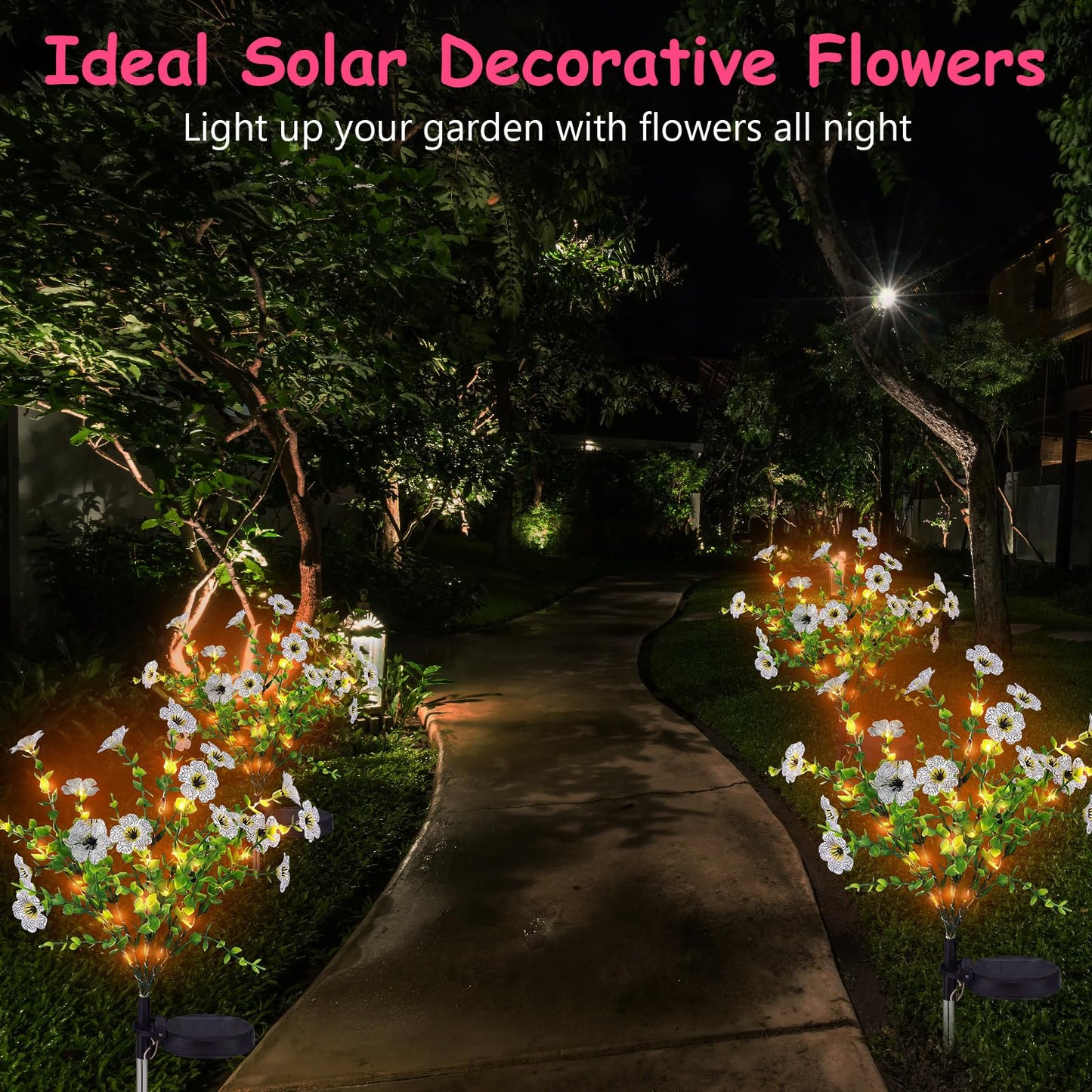 Glooglitter 2 Pack Solar Stake Lights Outdoor Decor Waterproof Mums Artificial Flowers Solar Lights for Outdoor Garden Yard Pathway Decor (Rose Red,Violet)