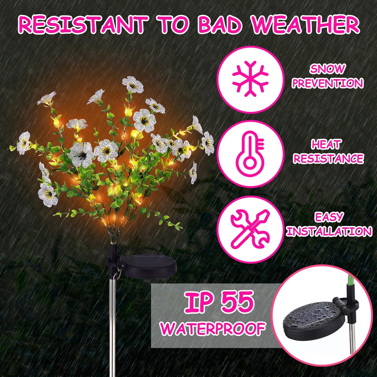 Glooglitter 2 Pack Solar Stake Lights Outdoor Decor Waterproof Mums Artificial Flowers Solar Lights for Outdoor Garden Yard Pathway Decor (Rose Red,Violet)
