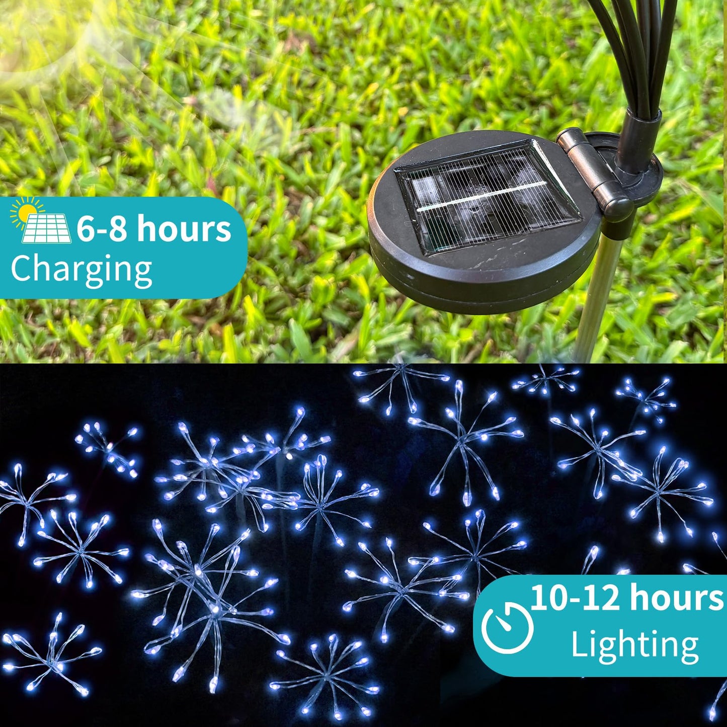 JJGoo Solar Garden Lights, New Upgraded 2 Pack Solar Swaying Starburst Light, Waterproof Fireworks Outdoor Lights, Yard Patio Pathway Decoration, Warm White
