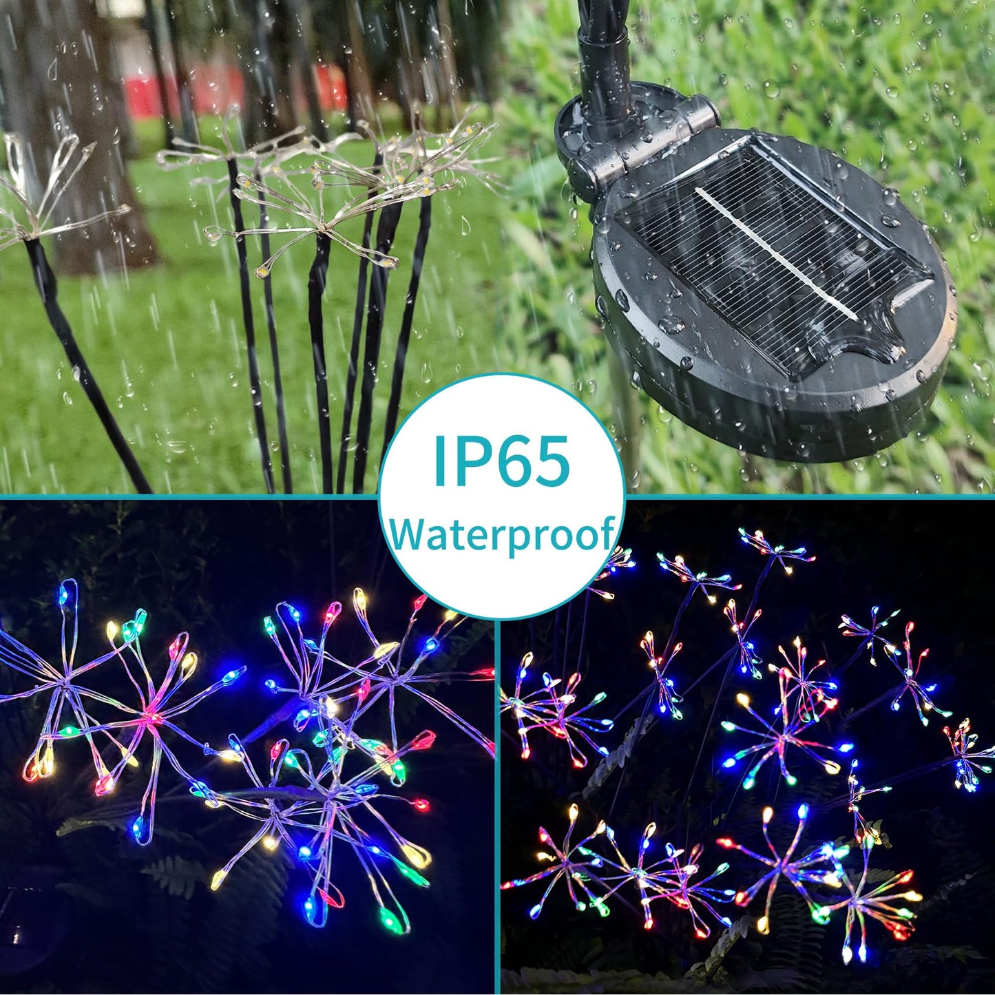 JJGoo Solar Garden Lights, New Upgraded 2 Pack Solar Swaying Starburst Light, Waterproof Fireworks Outdoor Lights, Yard Patio Pathway Decoration, Warm White