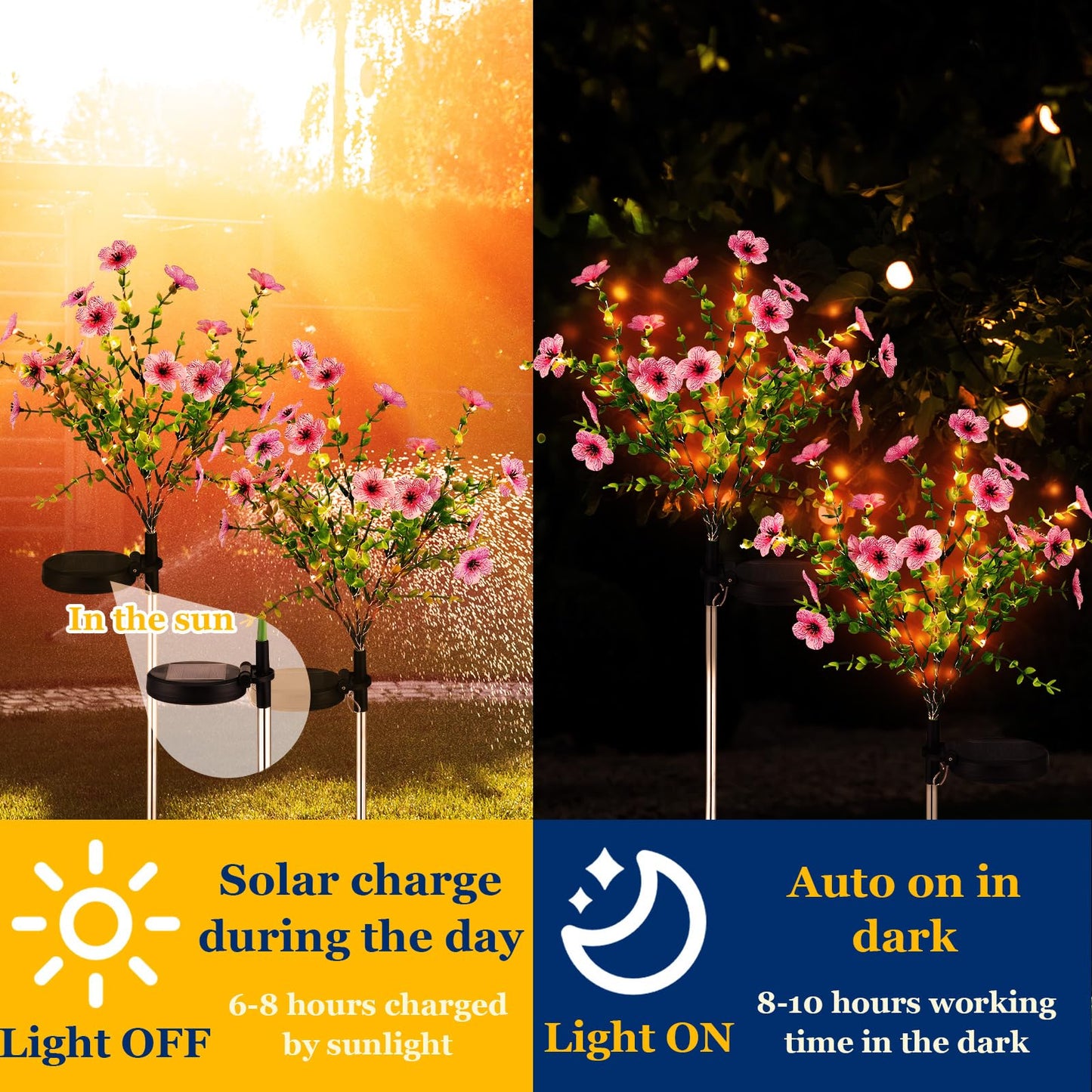 Glooglitter 2 Pack Solar Stake Lights Outdoor Decor Waterproof Mums Artificial Flowers Solar Lights for Outdoor Garden Yard Pathway Decor (Rose Red,Violet)