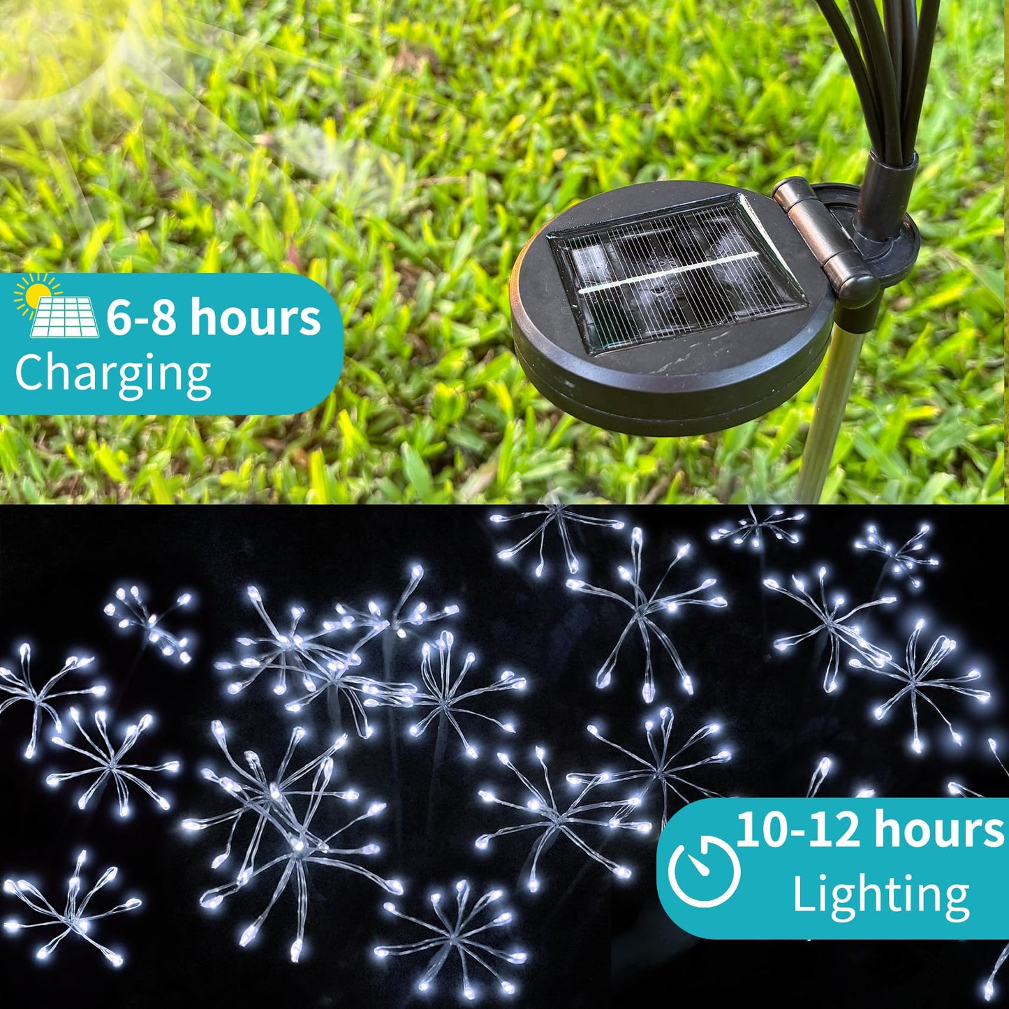 JJGoo Solar Garden Lights, New Upgraded 2 Pack Solar Swaying Starburst Light, Waterproof Fireworks Outdoor Lights, Yard Patio Pathway Decoration, Warm White
