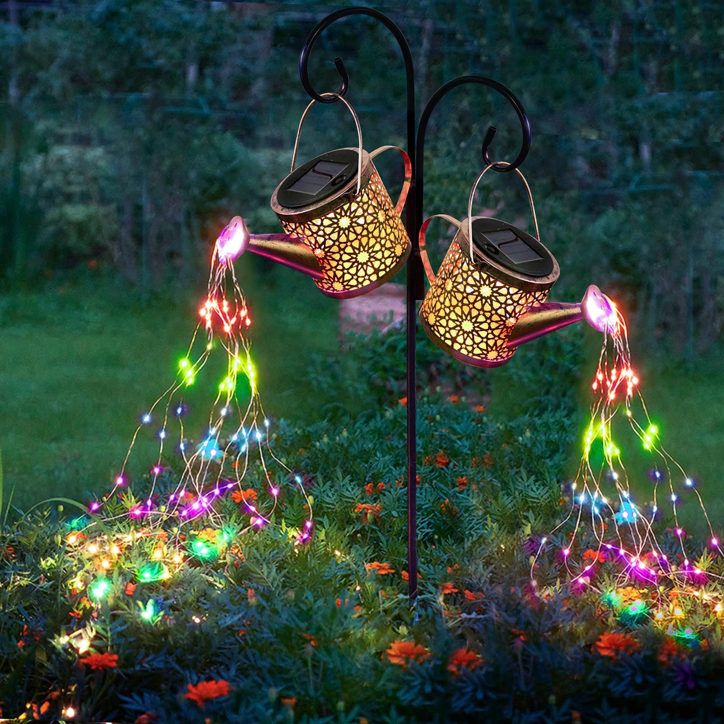Solar Lights Outdoor Decorative, Metal Watering Can Lights Waterproof, Small Hanging Garden Decor Yard Outside Patio Lawn, Gifts for Mom Grandma Women Birthday(Warm White)