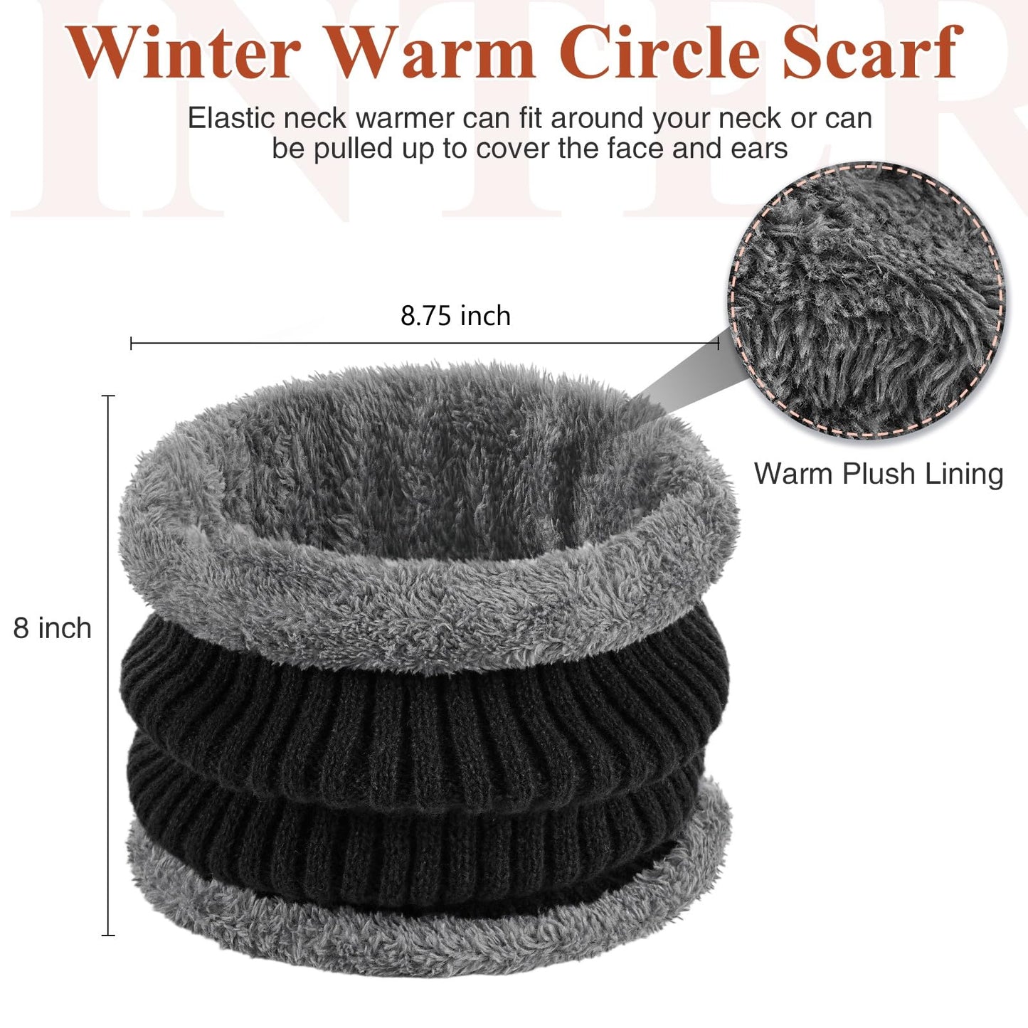 Winter Hat with Ear Flaps for Men, Beanie with Brim Hat Scarf Set, Warm Fleece Lined Skull Cap Neck Warmer for Women