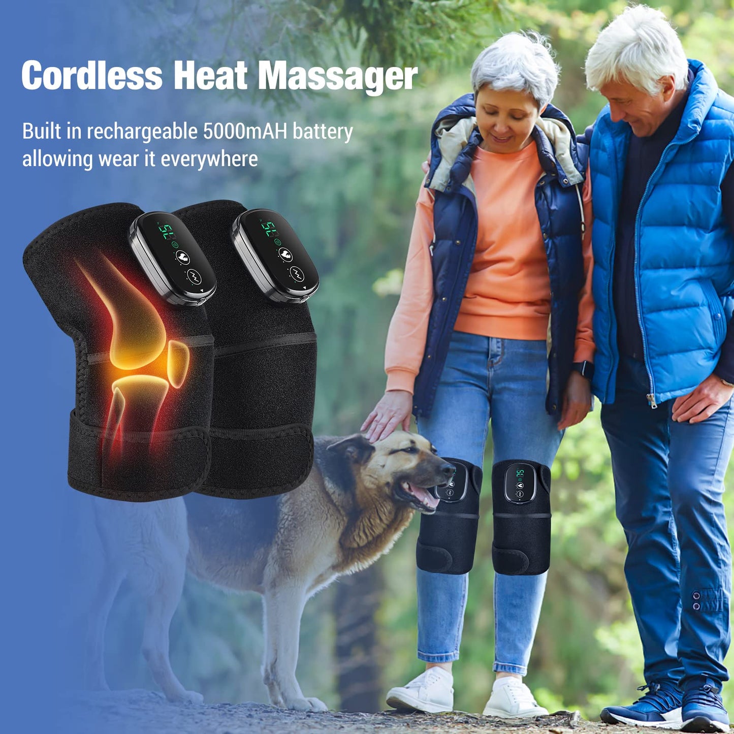 Cordless Heated Knee Massager, FSA Eligible 3-in-1 Wearable Wrap for Knee, Elbow and Shoulder, Rechargeable Heat and Vibration Massager, 6 Heat Levels, 3 Massage Modes