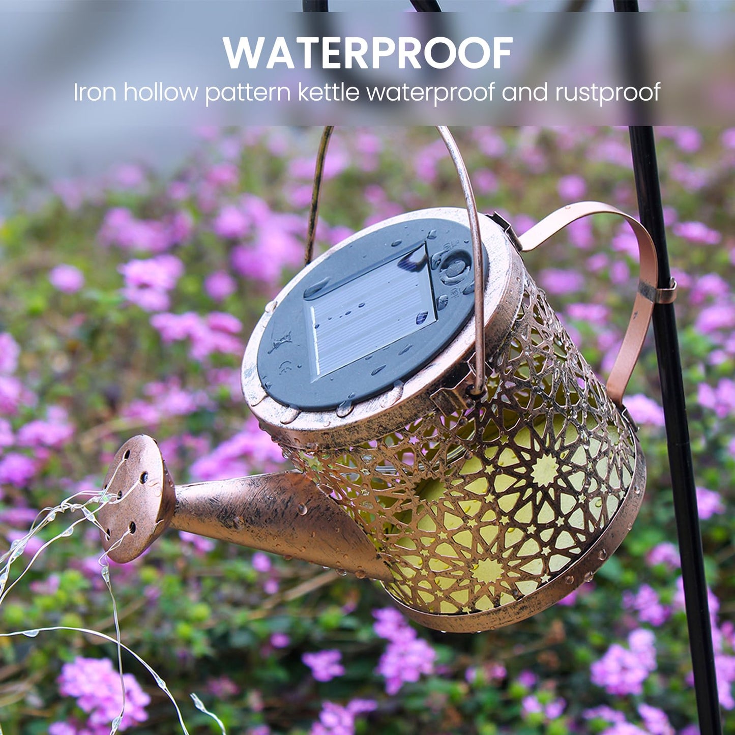 Solar Lights Outdoor Decorative, Metal Watering Can Lights Waterproof, Small Hanging Garden Decor Yard Outside Patio Lawn, Gifts for Mom Grandma Women Birthday(Warm White)