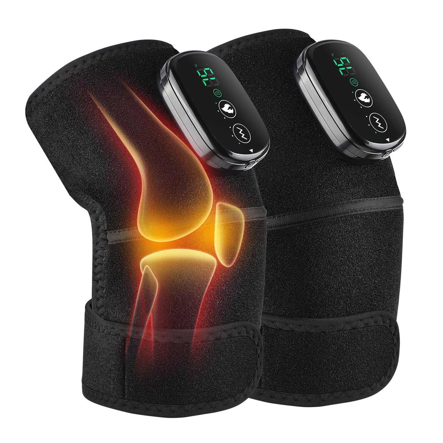 Cordless Heated Knee Massager, FSA Eligible 3-in-1 Wearable Wrap for Knee, Elbow and Shoulder, Rechargeable Heat and Vibration Massager, 6 Heat Levels, 3 Massage Modes