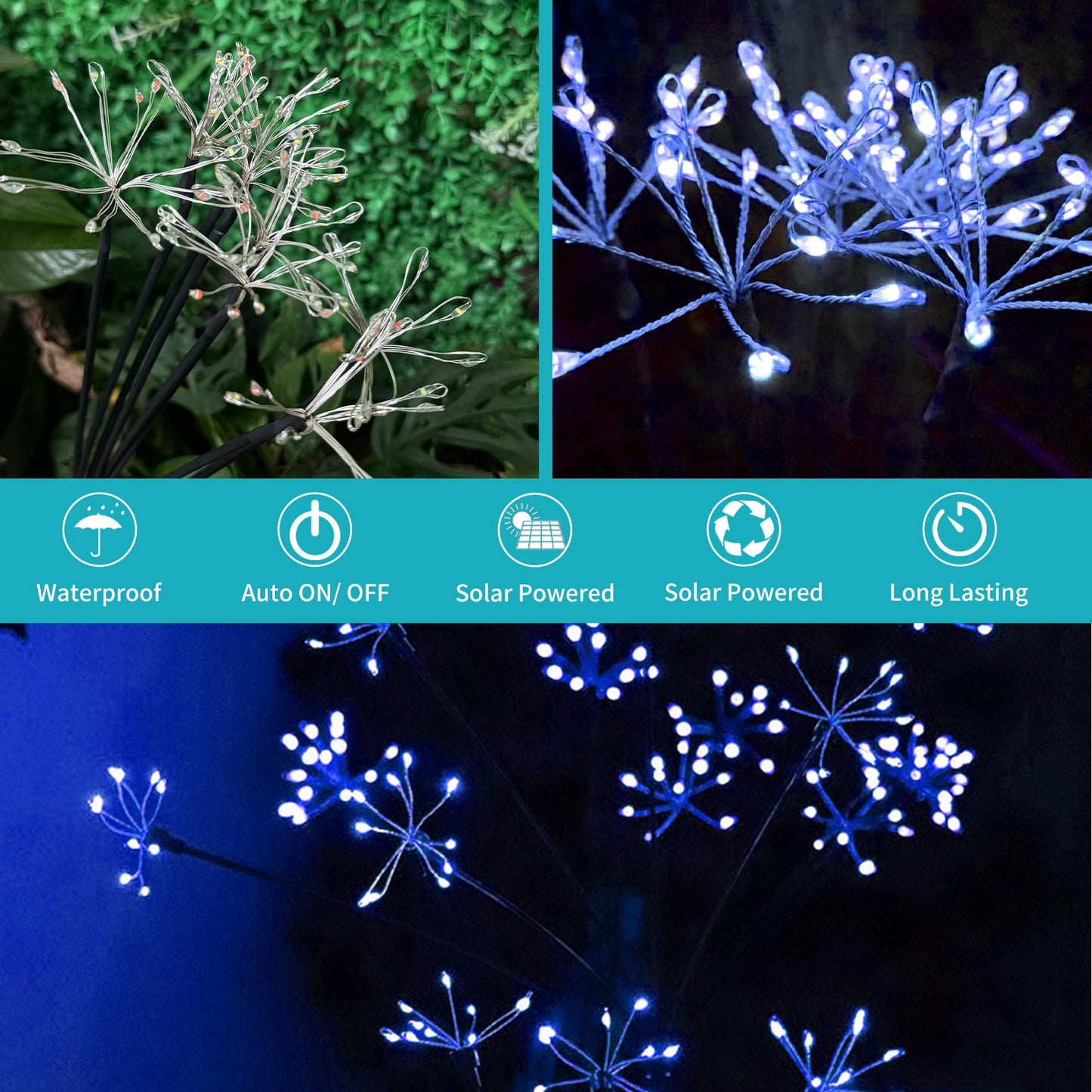 JJGoo Solar Garden Lights, New Upgraded 2 Pack Solar Swaying Starburst Light, Waterproof Fireworks Outdoor Lights, Yard Patio Pathway Decoration, Warm White