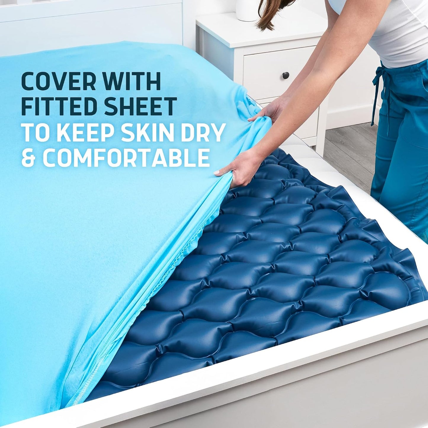 Lunderg Alternating Air Pressure Mattress Pad with Static Mode - Comfortable Bed Sore Prevention - Includes Waterproof Mattress Topper for Hospital Bed or Home & Quiet Pump - Doctors Recommended