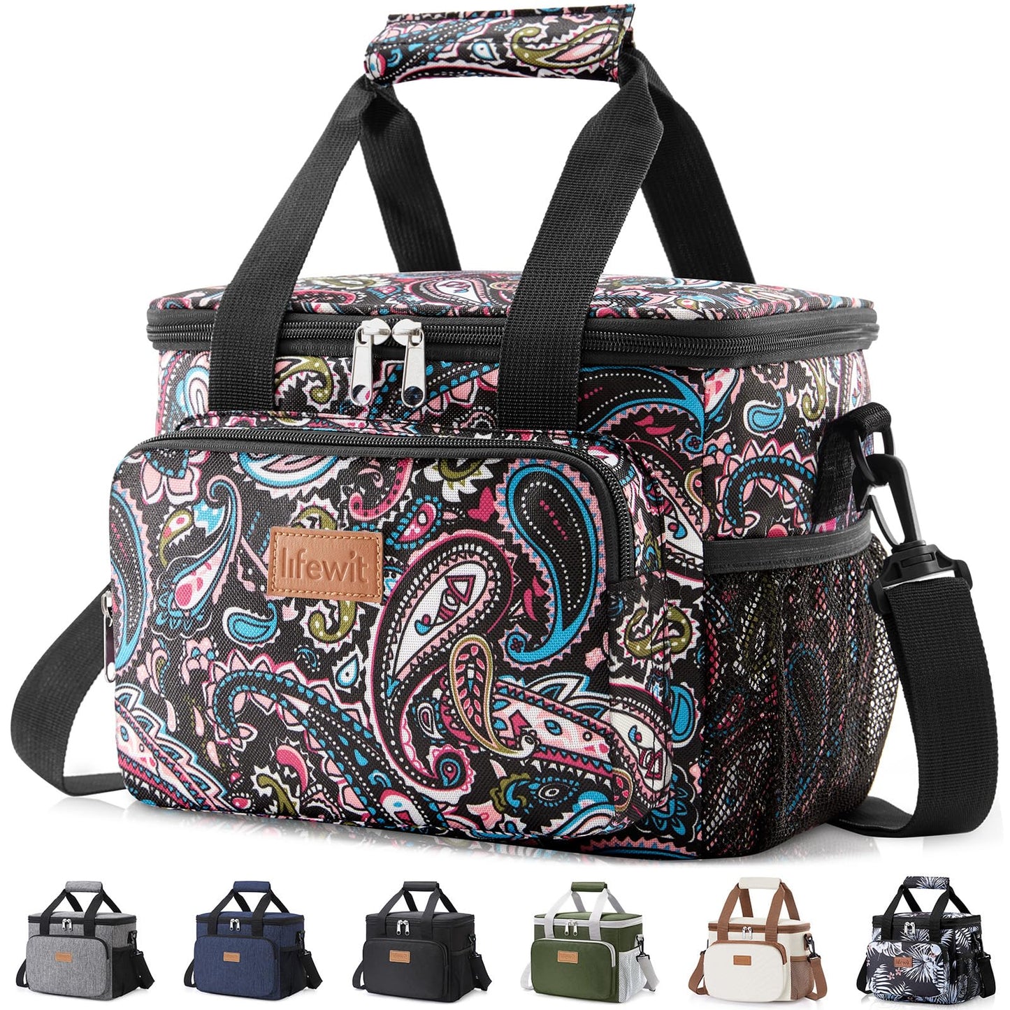 Lifewit Medium Lunch Bag, Insulated Lunch Box, Soft Cooler Cooling Tote for Adult Men Women, Black 12-Can (9L)