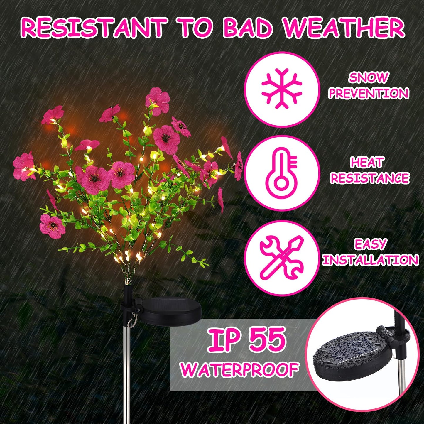 Glooglitter 2 Pack Solar Stake Lights Outdoor Decor Waterproof Mums Artificial Flowers Solar Lights for Outdoor Garden Yard Pathway Decor (Rose Red,Violet)