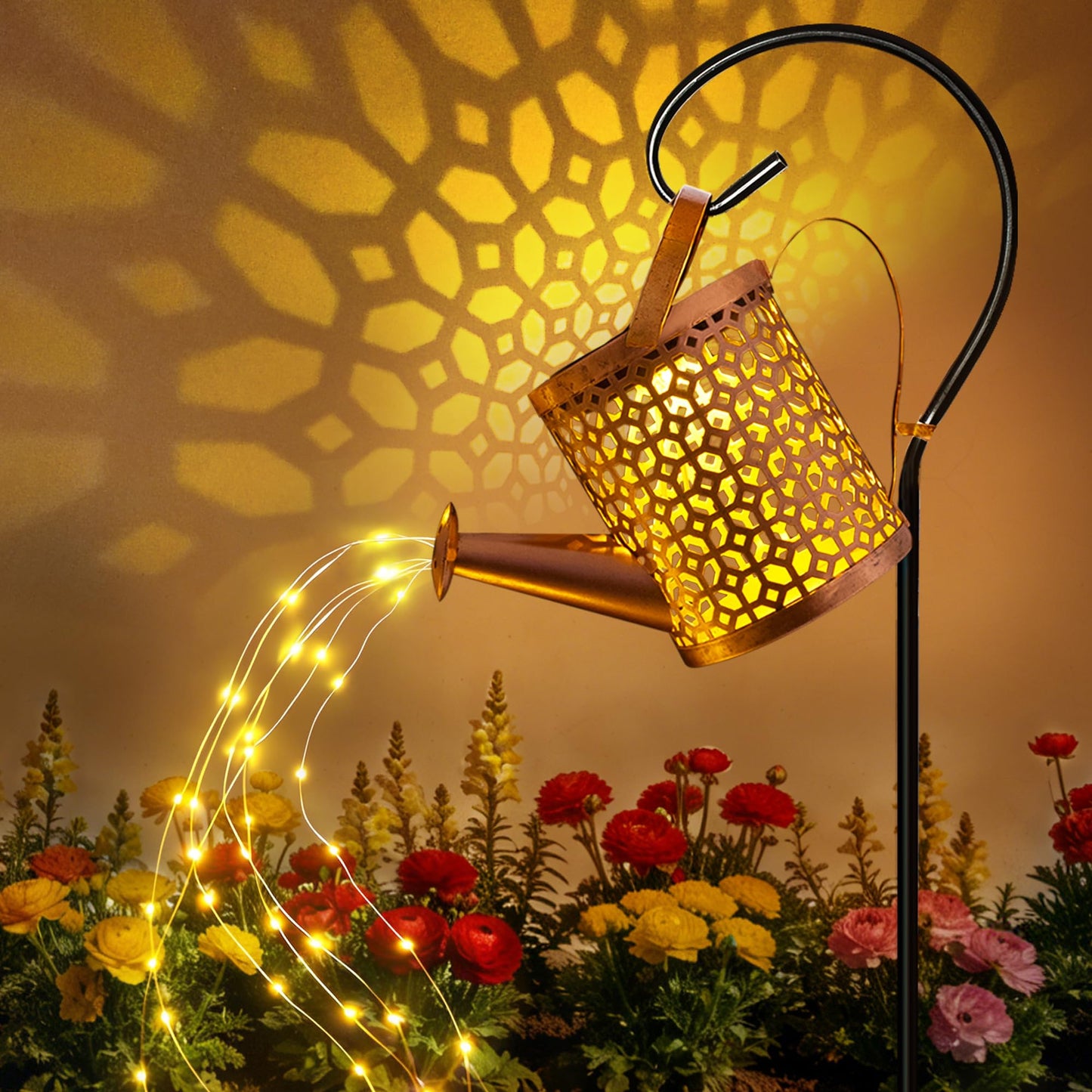 Ollny Solar Watering Can with Cascading Lights Outdoor Garden Decor, Birthday Gifts for Mom Grandma Women, IP65 Waterproof 2 Lighting Modes Hanging Lanterns for Yard Patio Lawn (Hummingbird)