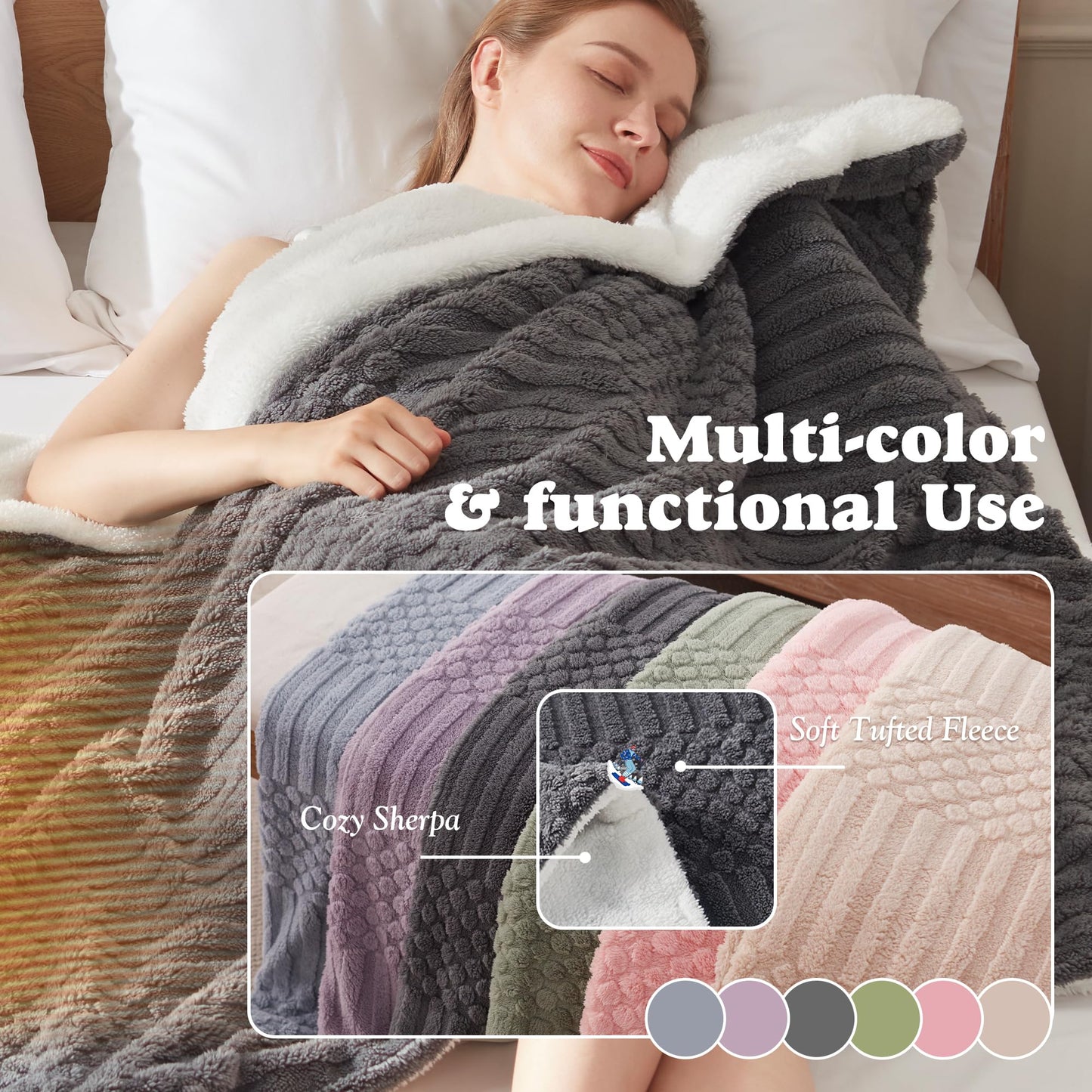 Heated Blanket Throw Size - Fast Warming with 6 Heat Settings & 4 Hours Auto-Off, Electric Throw Blanket for Couch, 50"x60", Grey