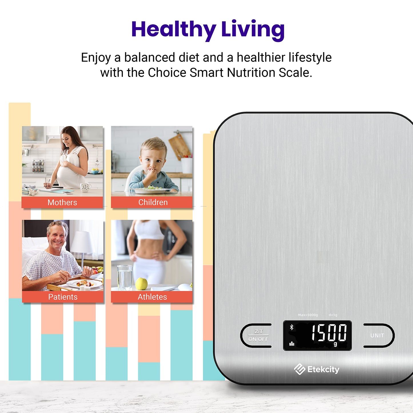Etekcity Food Kitchen Scale, Digital Grams and Ounces for Weight Loss, Baking, Cooking, Keto and Meal Prep, LCD Display, Medium, 304 Stainless Steel