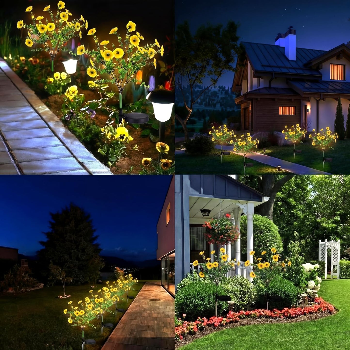 Glooglitter 2 Pack Solar Stake Lights Outdoor Decor Waterproof Mums Artificial Flowers Solar Lights for Outdoor Garden Yard Pathway Decor (Rose Red,Violet)