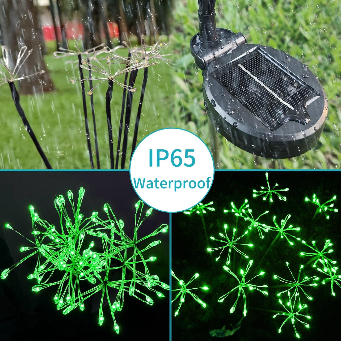 JJGoo Solar Garden Lights, New Upgraded 2 Pack Solar Swaying Starburst Light, Waterproof Fireworks Outdoor Lights, Yard Patio Pathway Decoration, Warm White