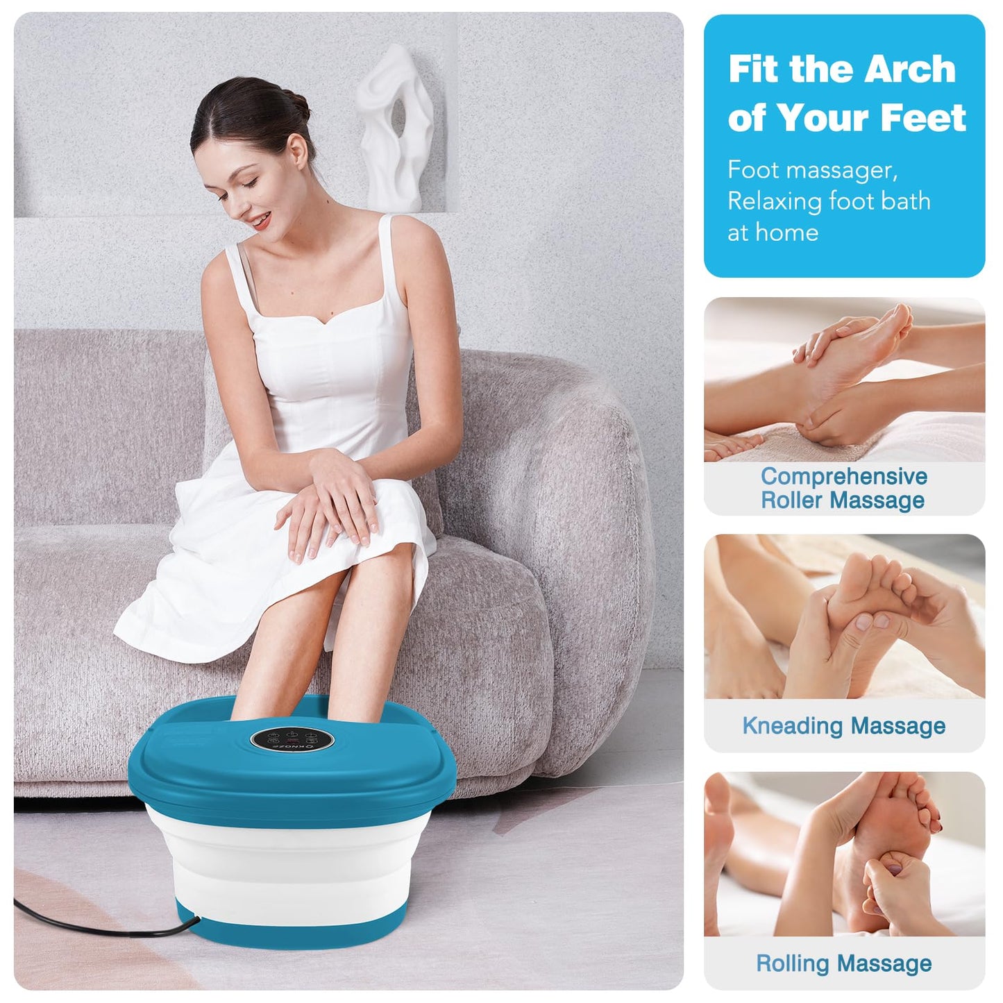 KNQZE Collapsible Foot Spa Bath with Heat & Remote Control, Bubble Massage, Temperature Control, Red Light, Timer, 16 Rollers & Pumice Stone for a Soothing Spa Experience