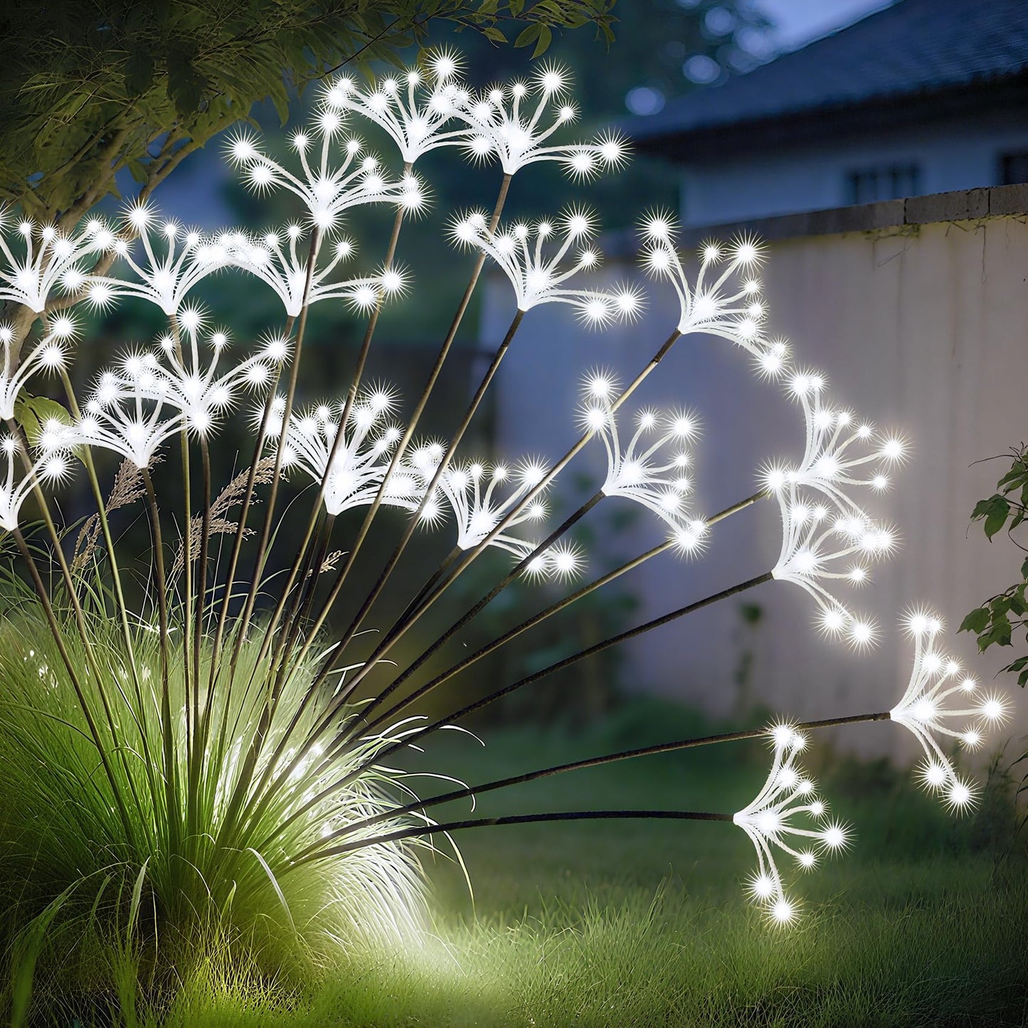 JJGoo Solar Garden Lights, New Upgraded 2 Pack Solar Swaying Starburst Light, Waterproof Fireworks Outdoor Lights, Yard Patio Pathway Decoration, Warm White