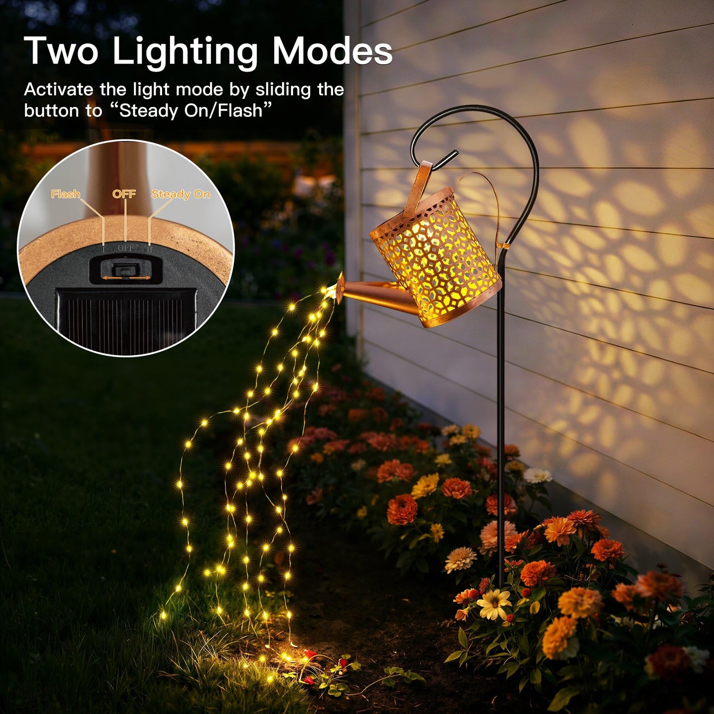 Ollny Solar Watering Can with Cascading Lights Outdoor Garden Decor, Birthday Gifts for Mom Grandma Women, IP65 Waterproof 2 Lighting Modes Hanging Lanterns for Yard Patio Lawn (Hummingbird)