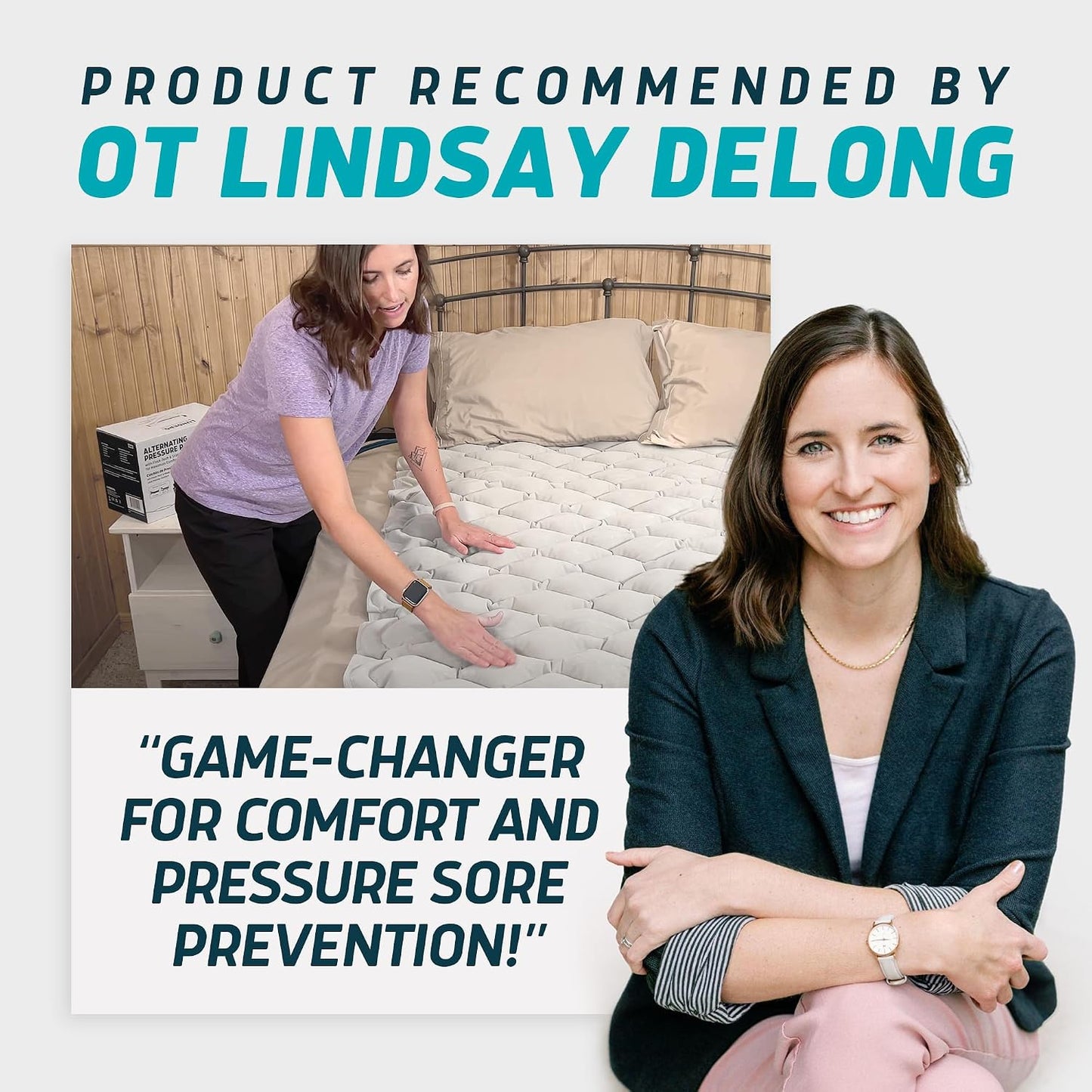 Lunderg Alternating Air Pressure Mattress Pad with Static Mode - Comfortable Bed Sore Prevention - Includes Waterproof Mattress Topper for Hospital Bed or Home & Quiet Pump - Doctors Recommended