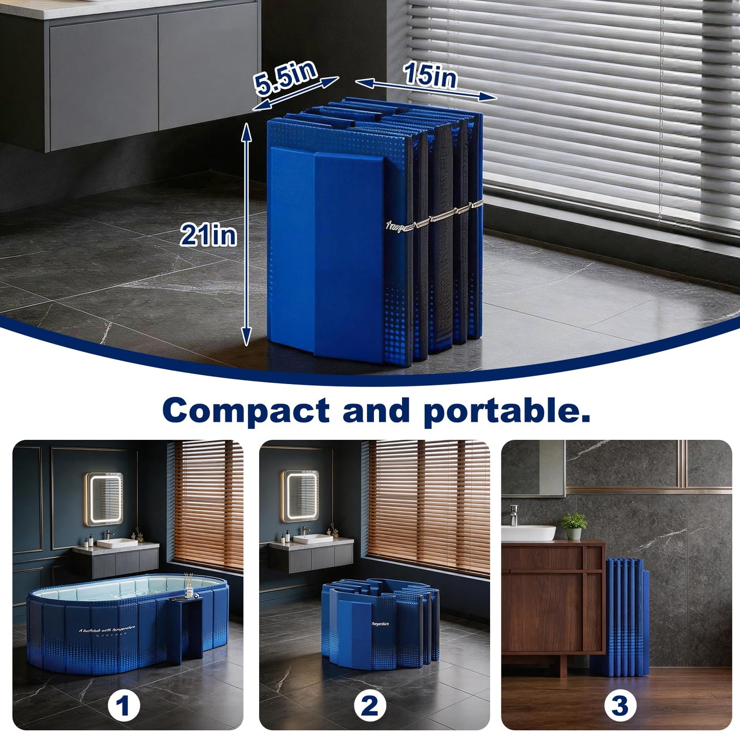 Portable Bathtub for Adult 59" Large Collapsible Cold Plunge Bathtub Foldable No Installation Ice Bath Tub for Shower Stall, Bathroom Hot SPA Soaking Standing Tub