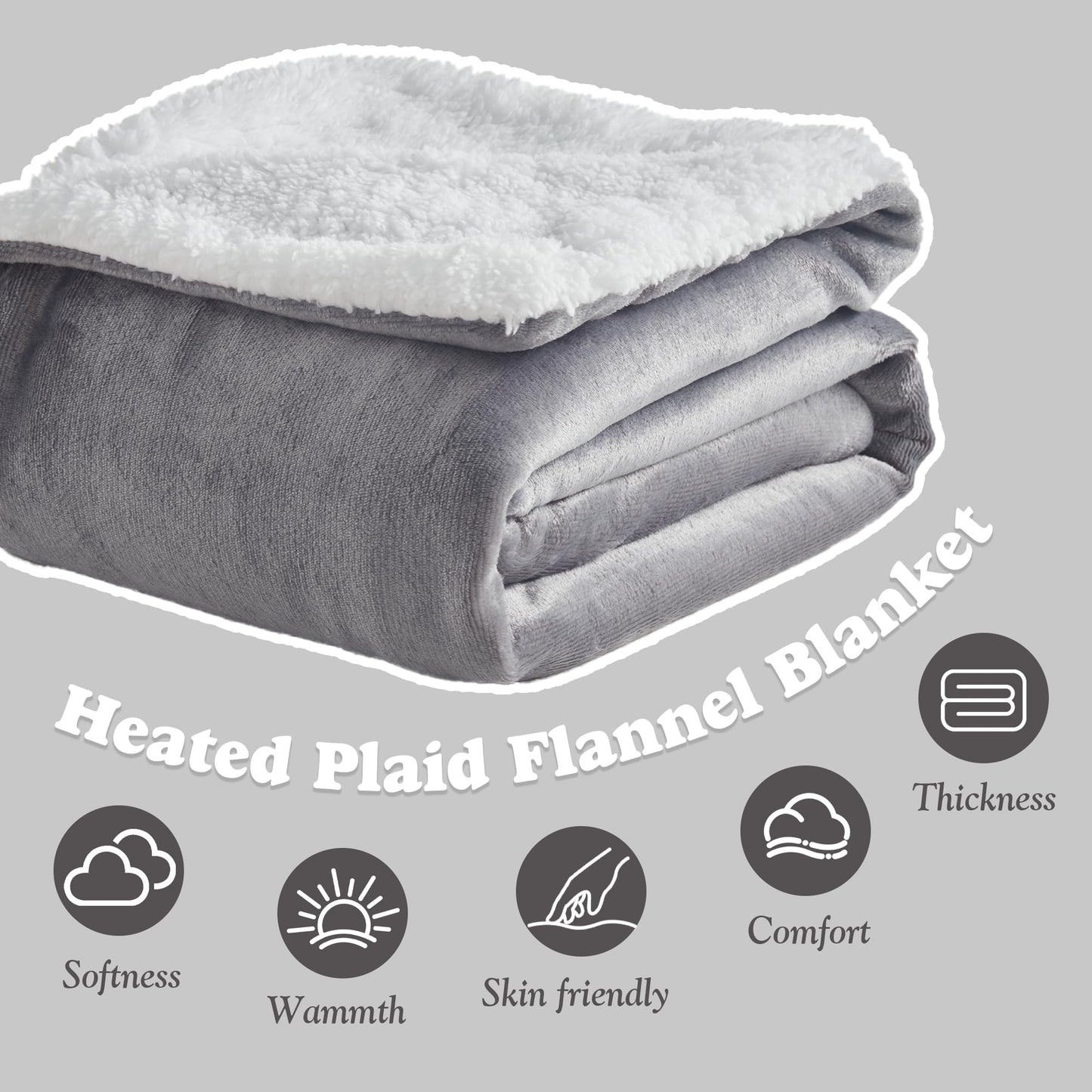 Heated Blanket Throw Size - Fast Warming with 6 Heat Settings & 4 Hours Auto-Off, Electric Throw Blanket for Couch, 50"x60", Grey