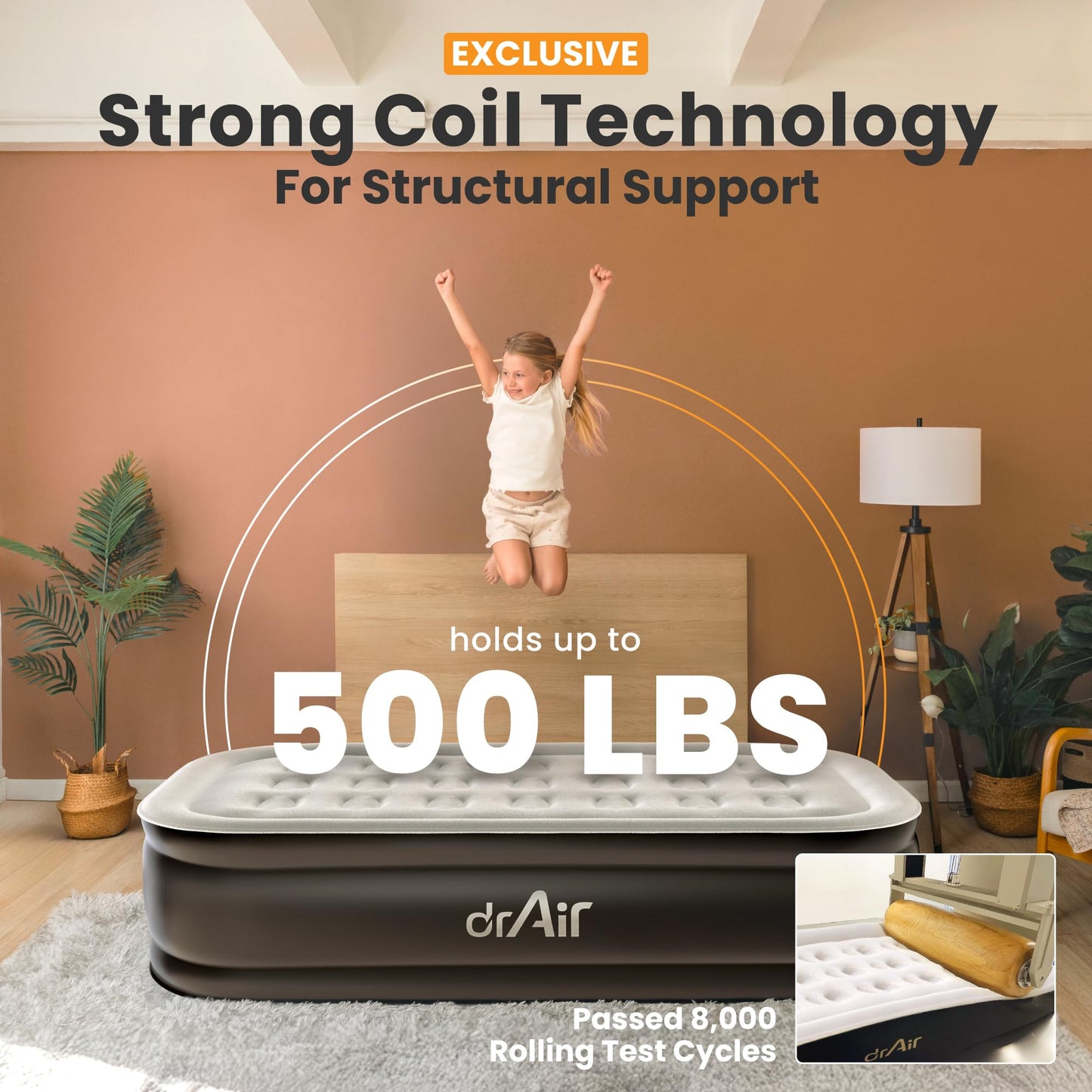 Dr. air Full Air Mattress with Built-in Pump, 18" Raised Blow Up Mattress, 600 lbs Max Honeycomb Air Bed, 48Hr Leak-Proof Test, 3min Inflatable Mattress for Home, Guests, Camping, Colchones inflables