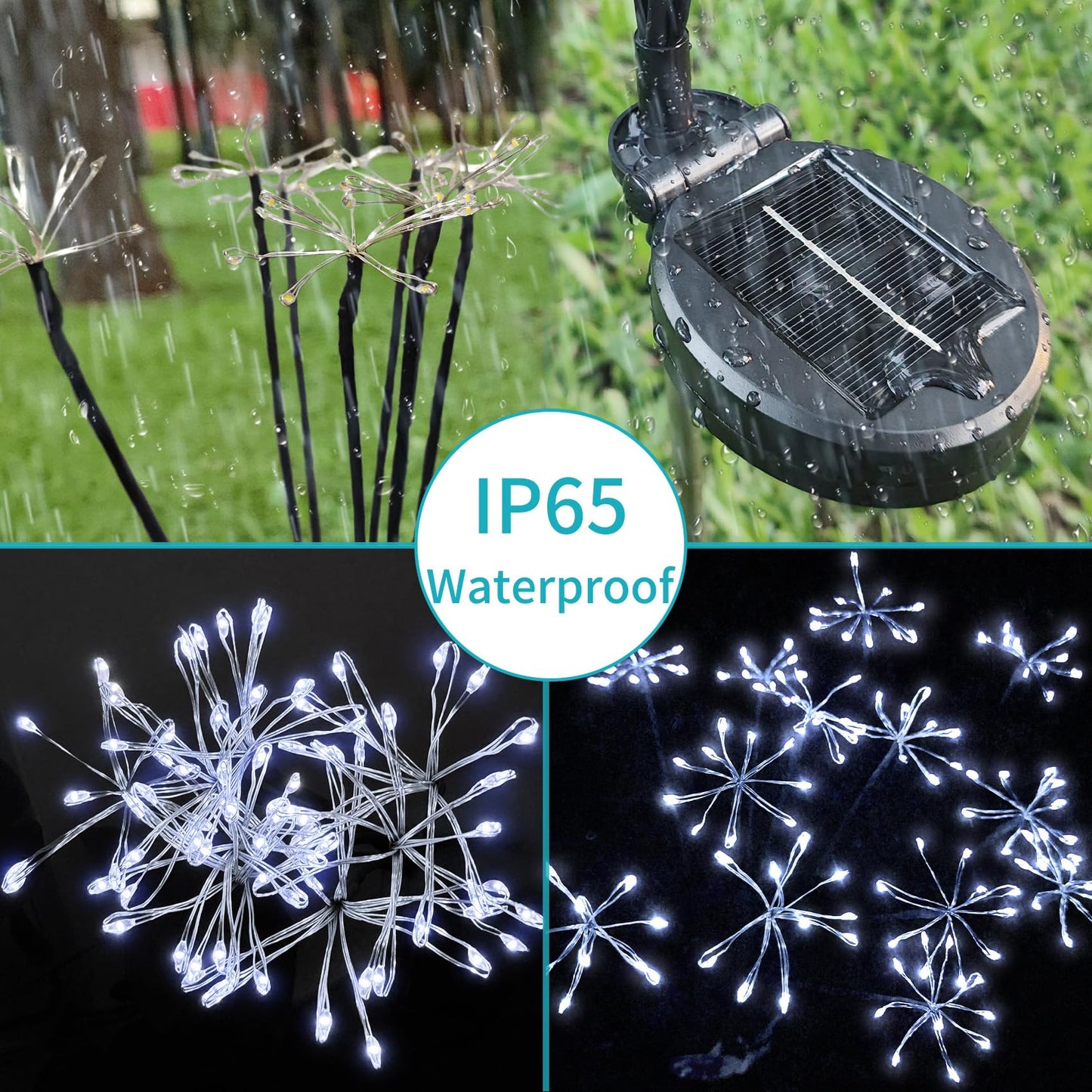JJGoo Solar Garden Lights, New Upgraded 2 Pack Solar Swaying Starburst Light, Waterproof Fireworks Outdoor Lights, Yard Patio Pathway Decoration, Warm White