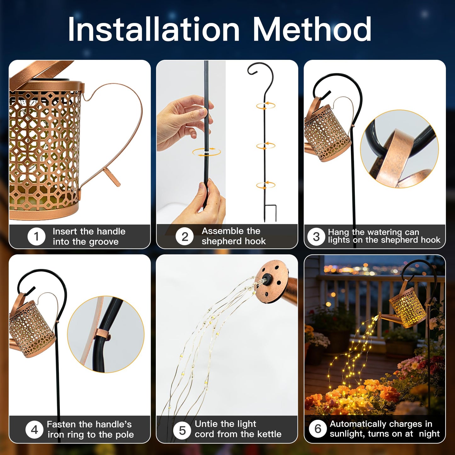 Ollny Solar Watering Can with Cascading Lights Outdoor Garden Decor, Birthday Gifts for Mom Grandma Women, IP65 Waterproof 2 Lighting Modes Hanging Lanterns for Yard Patio Lawn (Hummingbird)